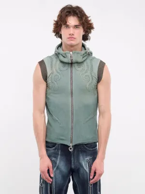 Appliqué Jersey Hooded Vest (APPVEST-OLIVE-GREEN-GARMENT-DY)