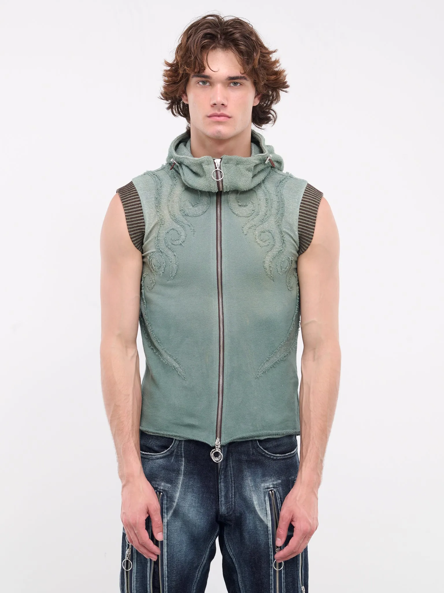 Appliqué Jersey Hooded Vest (APPVEST-OLIVE-GREEN-GARMENT-DY)