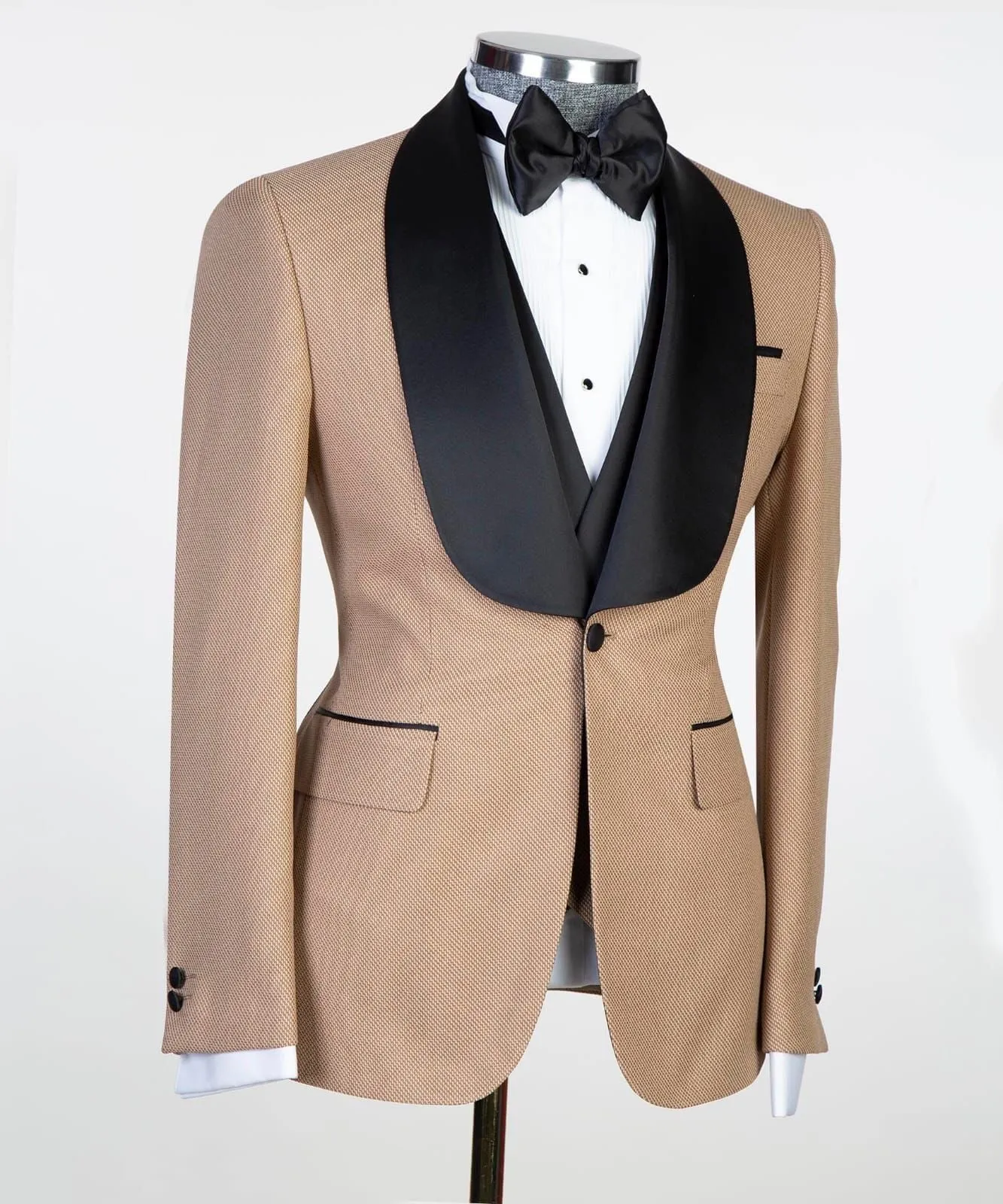 Beige Tuxedo With Black Lapel