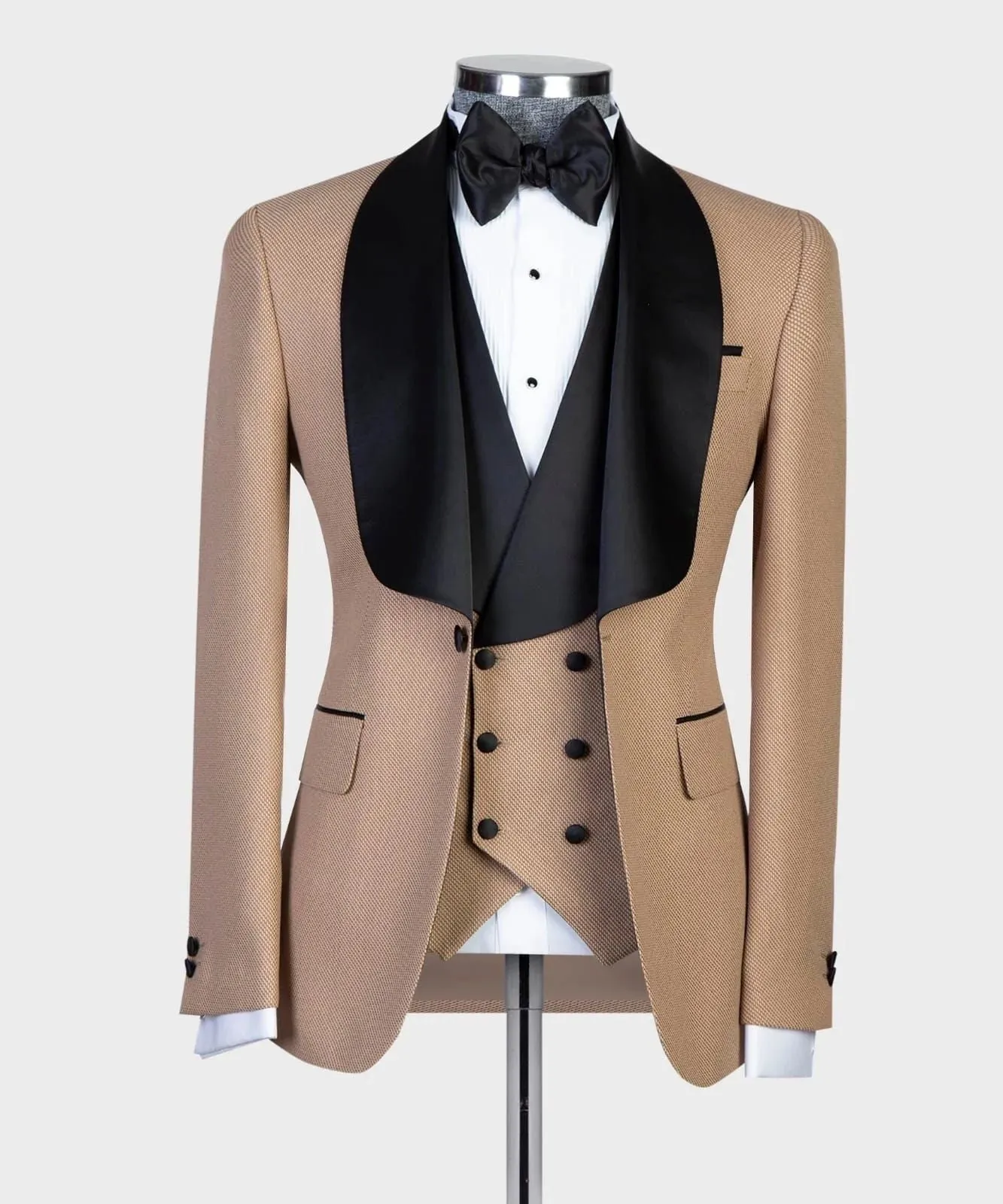 Beige Tuxedo With Black Lapel