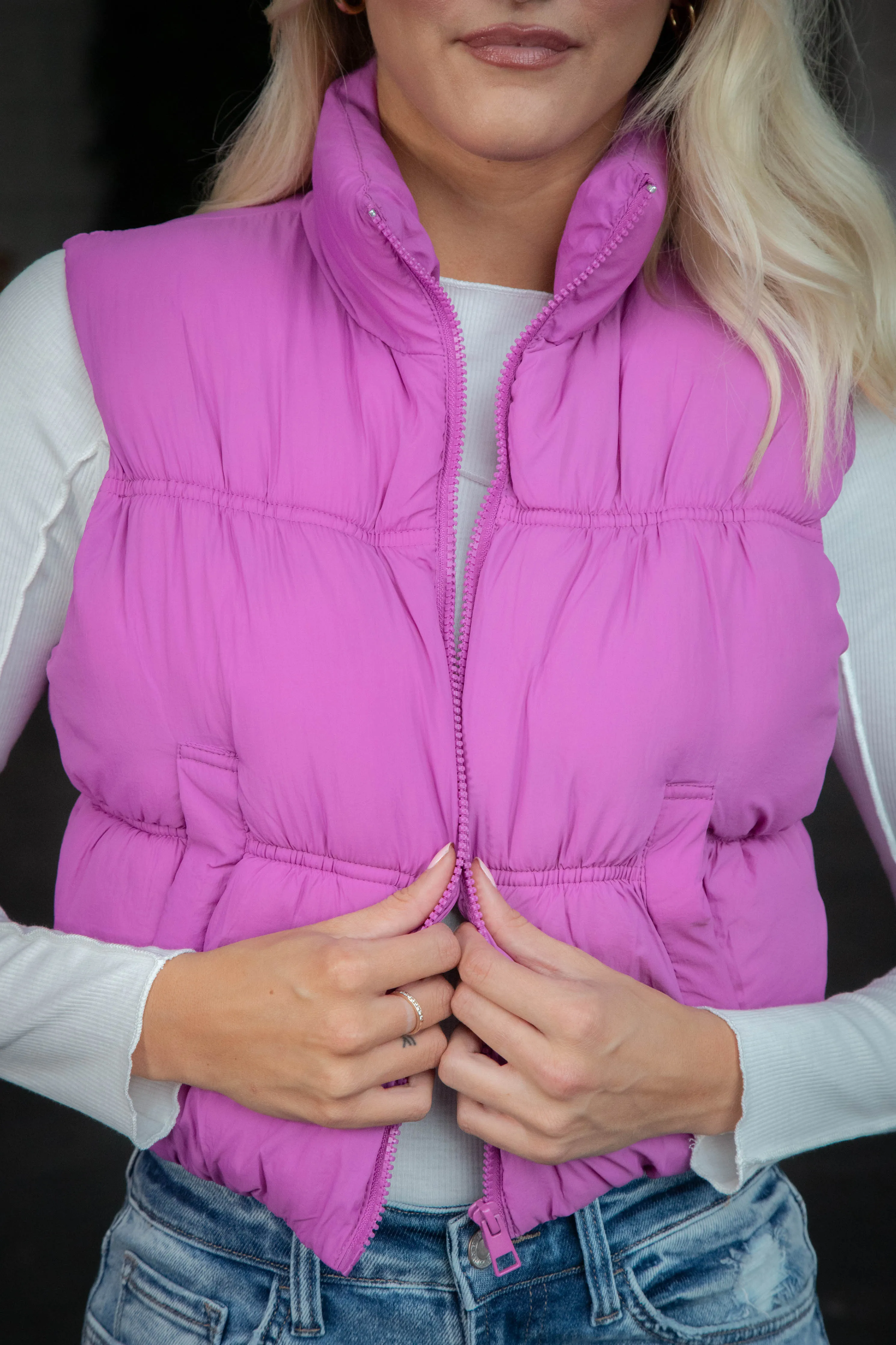 Beth Quilted Puffer Vest, Orchid