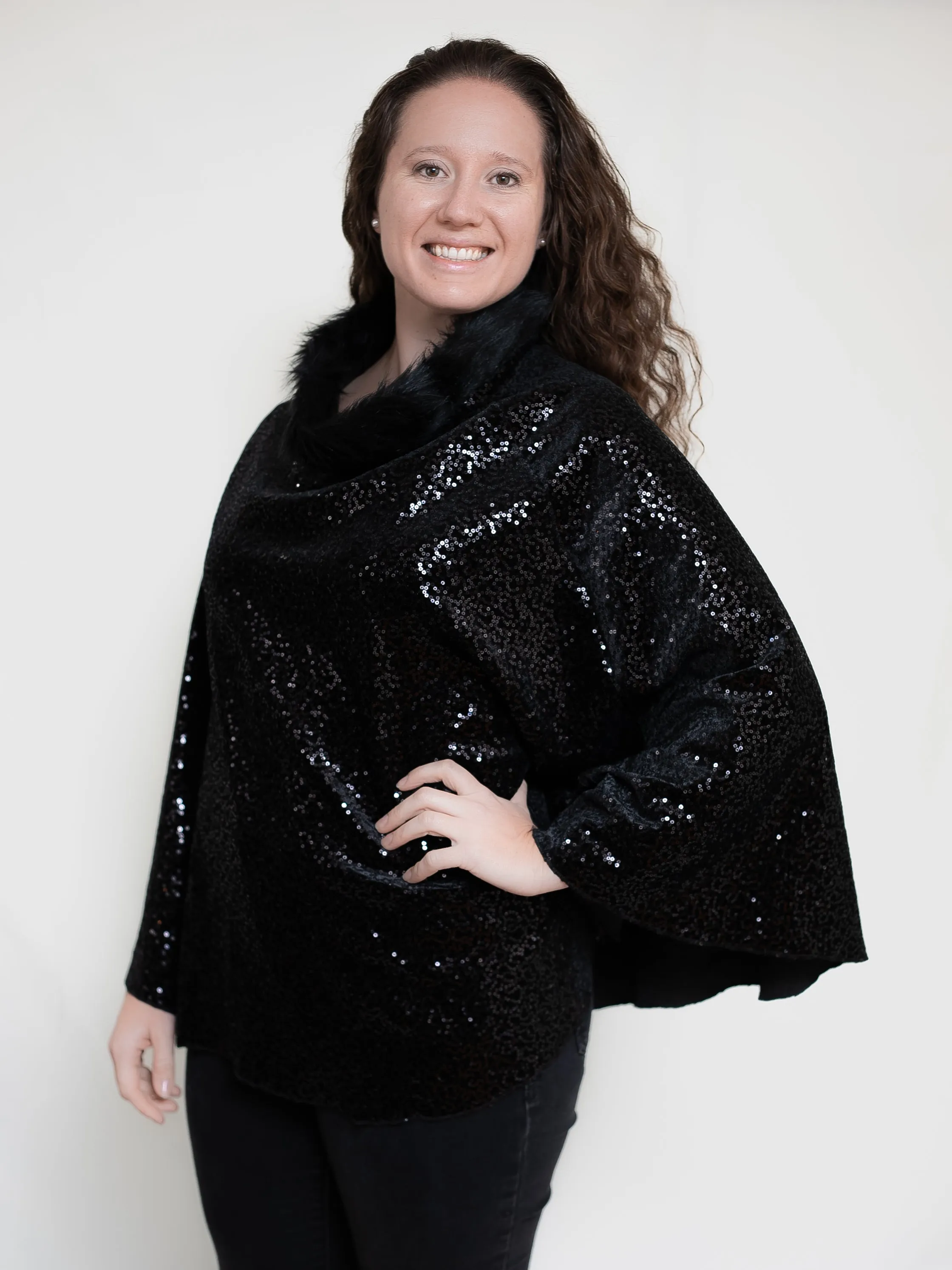 Black Velvet, Sequin, and Fur Capelet