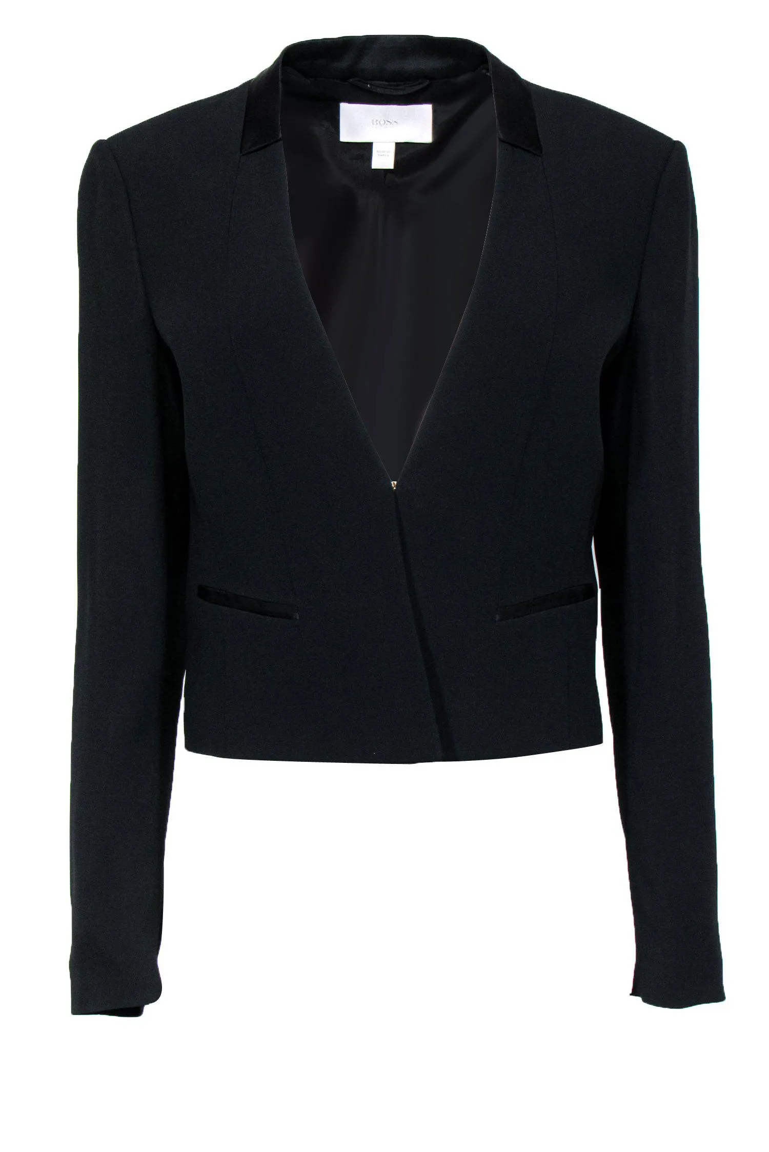 BOSS Hugo Boss - Black Cropped Blazer w/ Satin Collar Sz 8