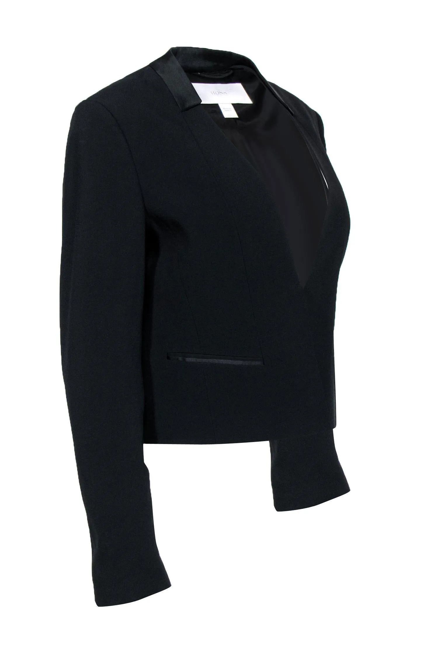 BOSS Hugo Boss - Black Cropped Blazer w/ Satin Collar Sz 8