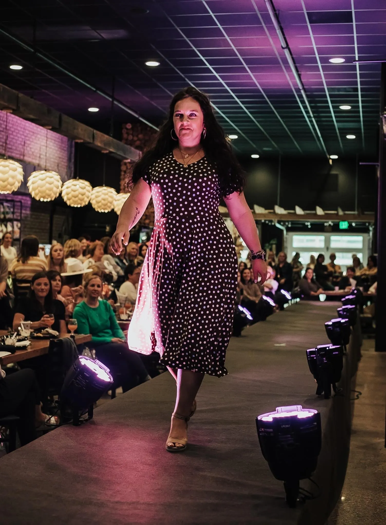 Brown with White and Blue Polka Dot Fit n Flare Dress