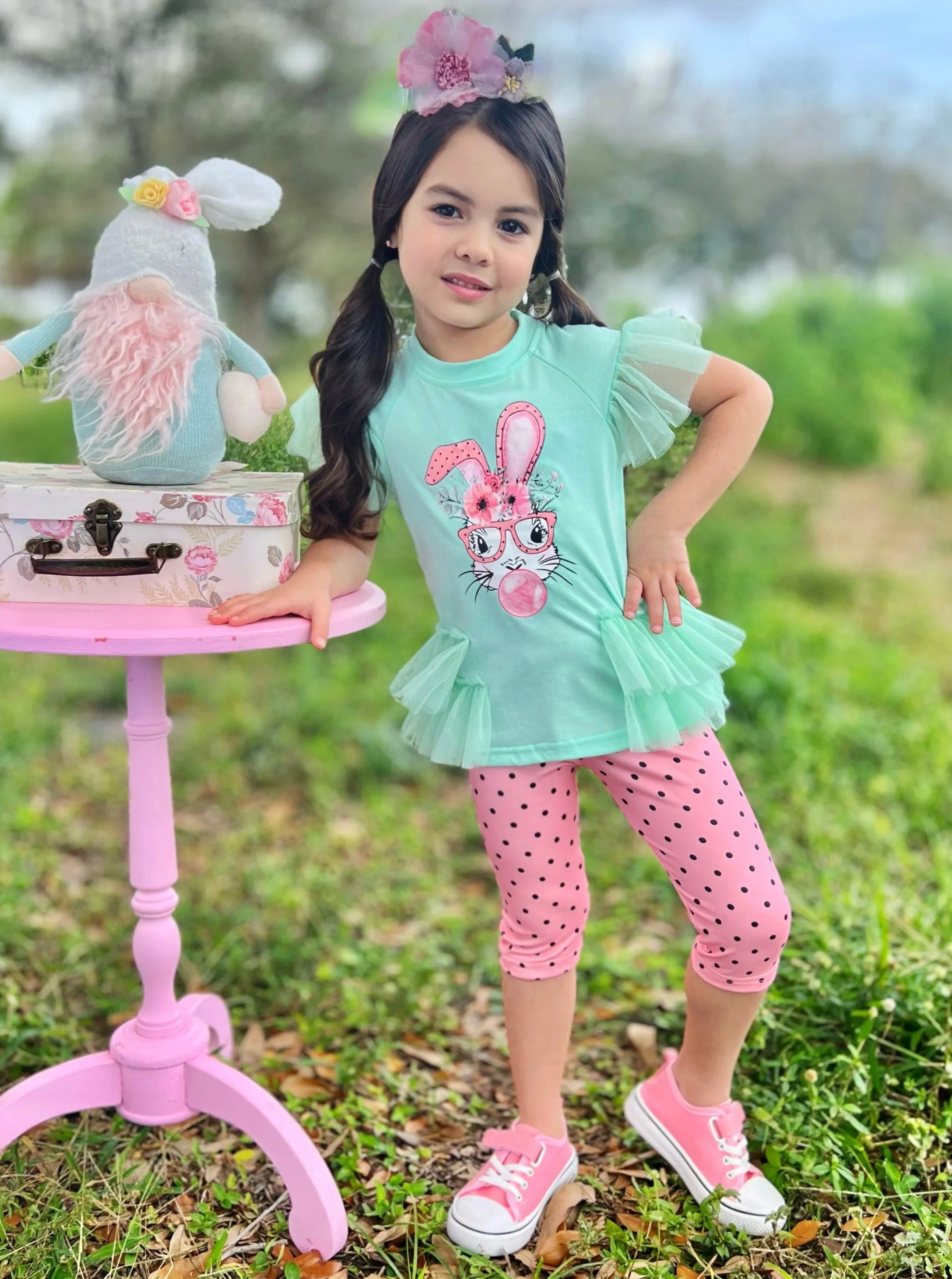 Bubble Yum Bunny Polka Dot Legging Set