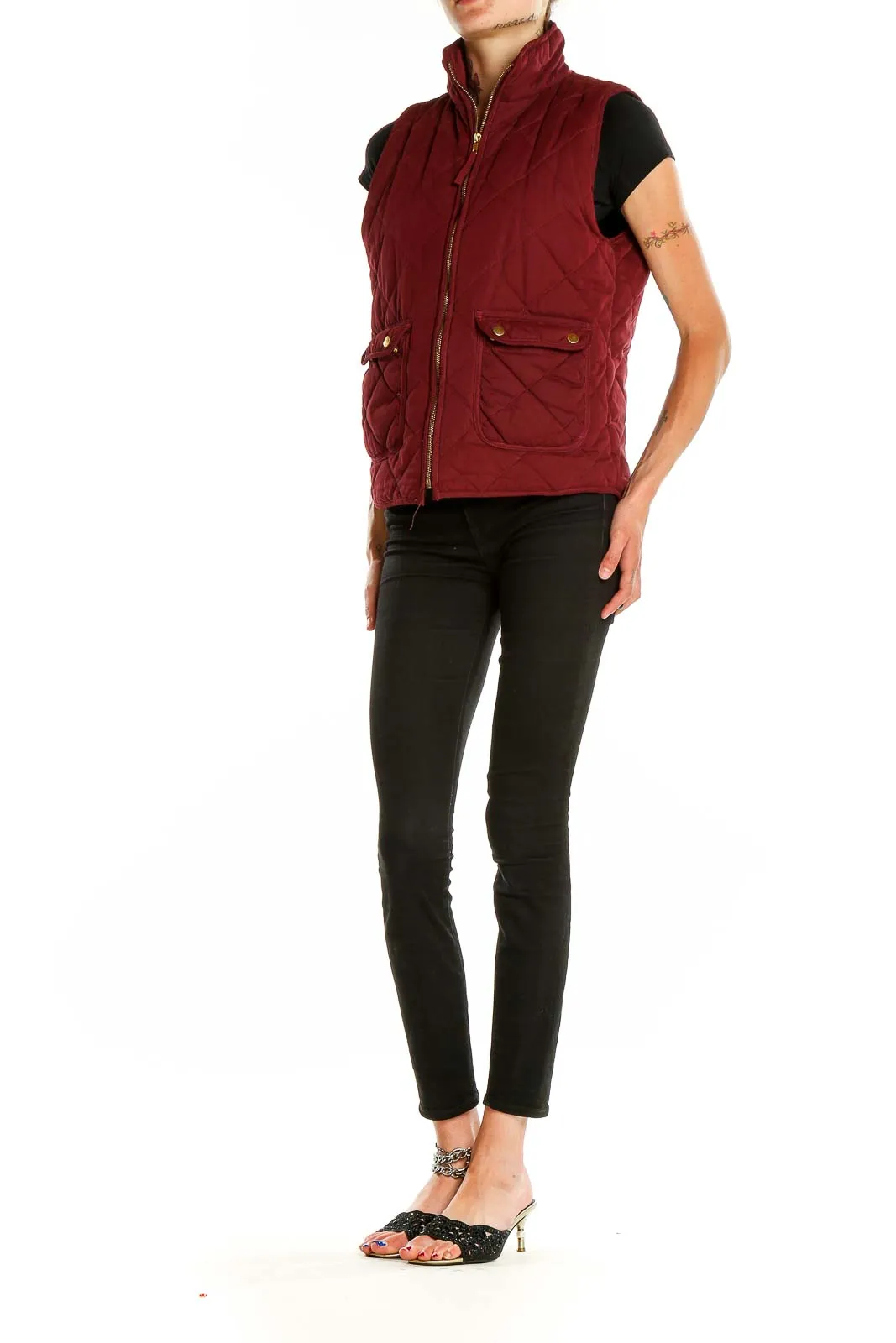 Burgundy Quilted Zip-Up Vest