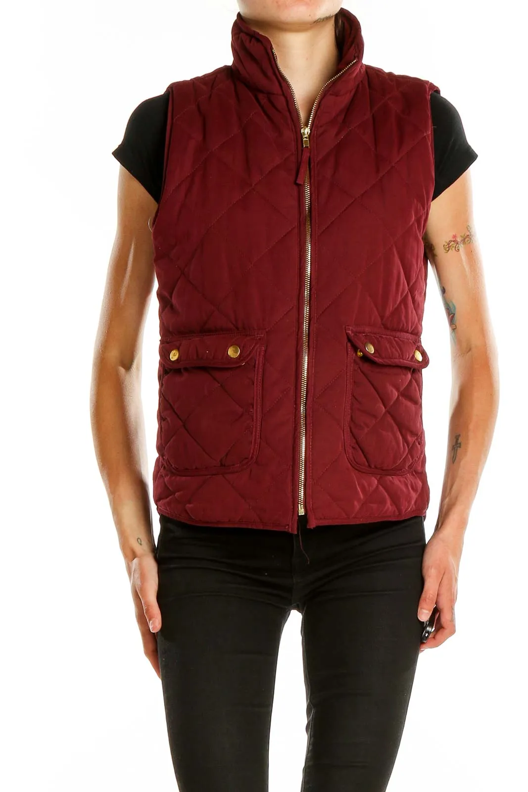 Burgundy Quilted Zip-Up Vest