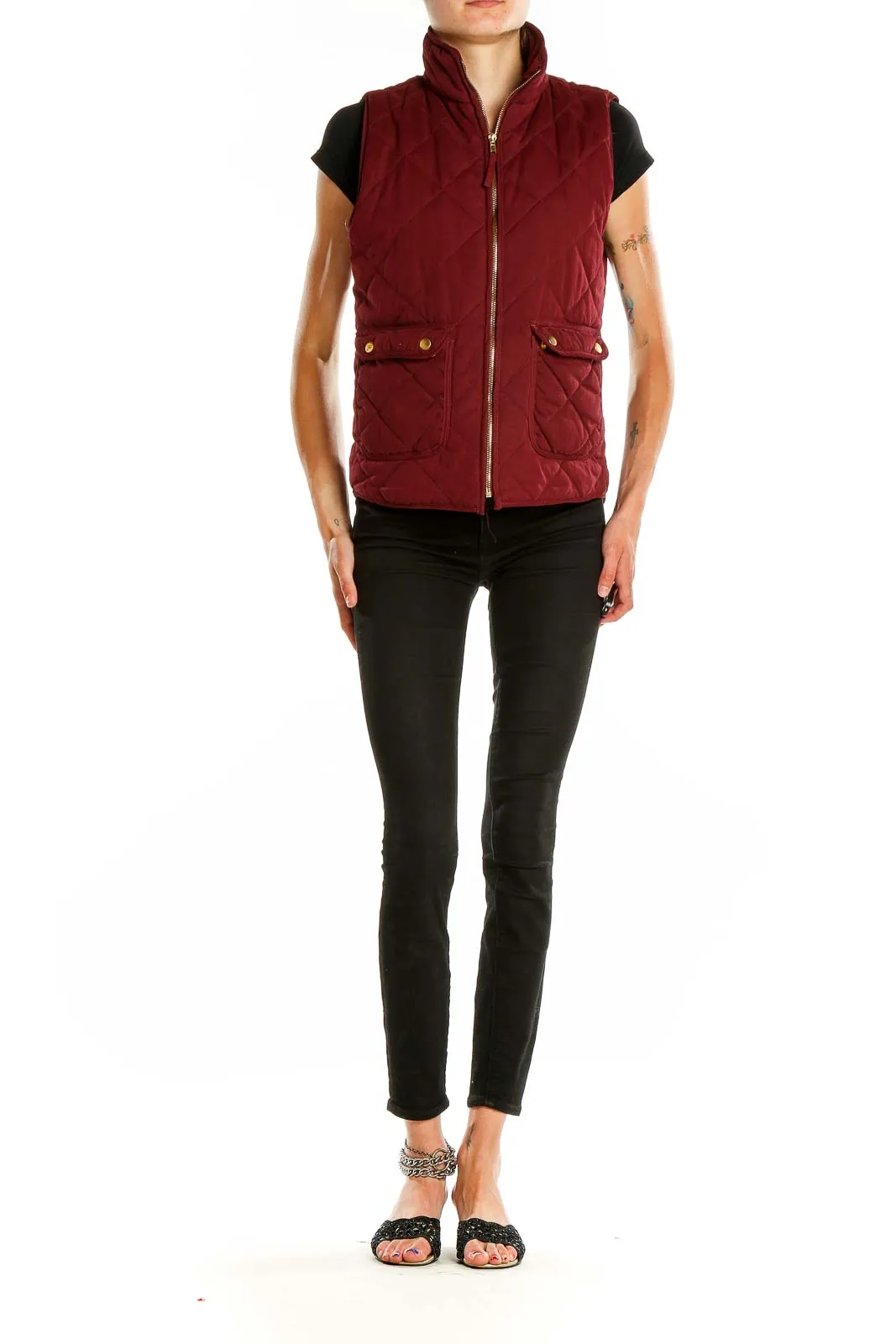 Burgundy Quilted Zip-Up Vest