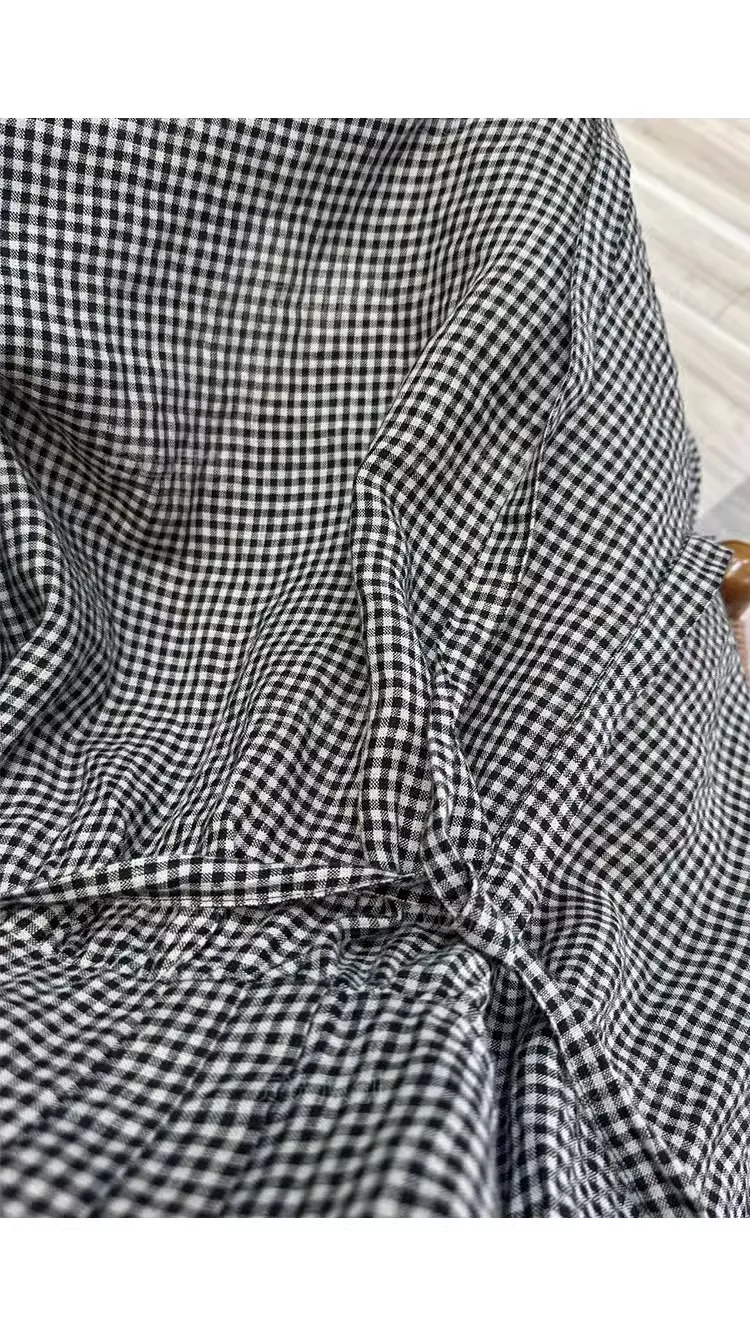 Checked Summer Washed Soft Women's Linen Dress/9911