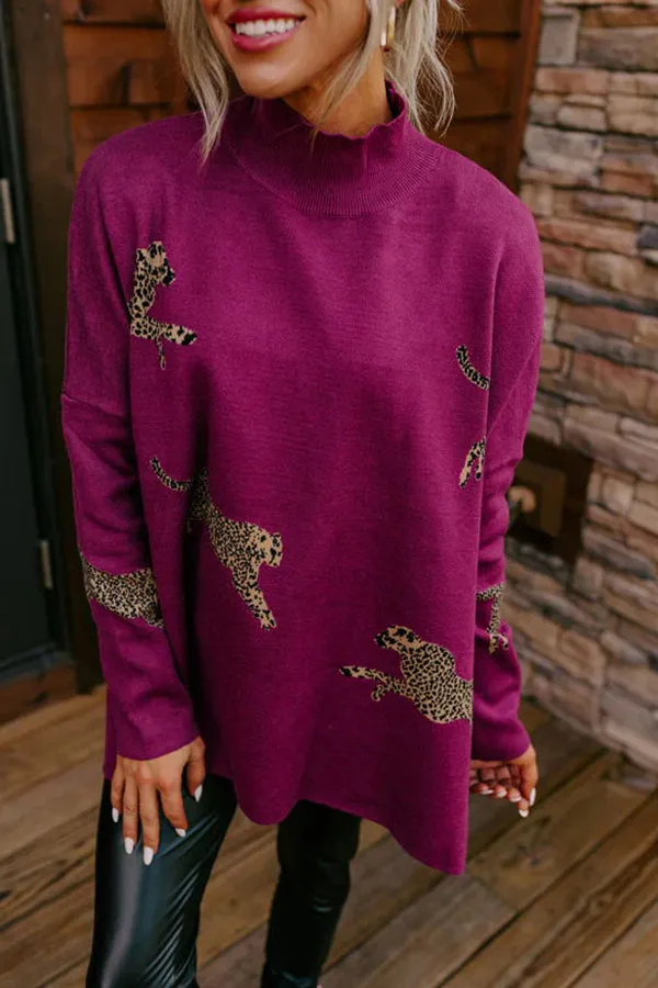 Cozy and Kind Leopard Slit Relaxed Sweatshirt （Buy 3 Get Free Fast Shipping & Extra 20% off Use Code：RS20）