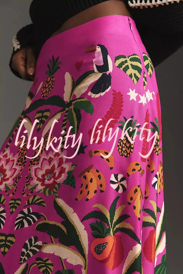 Creative Tropical Rainforest Unique Print High Rise Midi Skirt