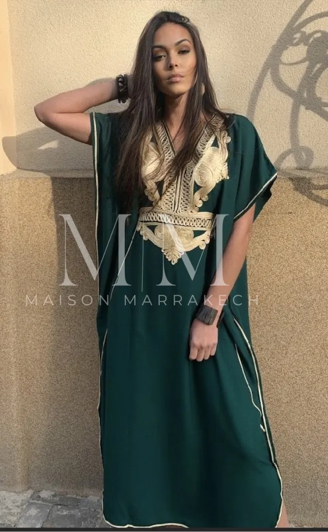 Dark Green Gold Marrakech Kaftan Caftan & Loungewear