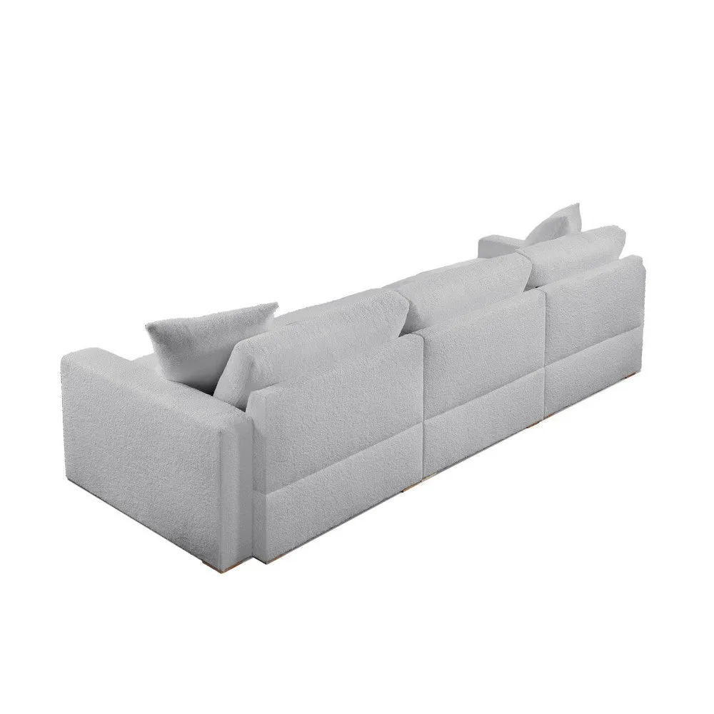 Dexy 84 Inch 3pc Modular Sectional Sofa, 2 Pillows, Light Gray Teddy Fabric By Casagear Home