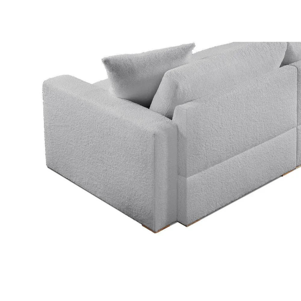 Dexy 84 Inch 3pc Modular Sectional Sofa, 2 Pillows, Light Gray Teddy Fabric By Casagear Home