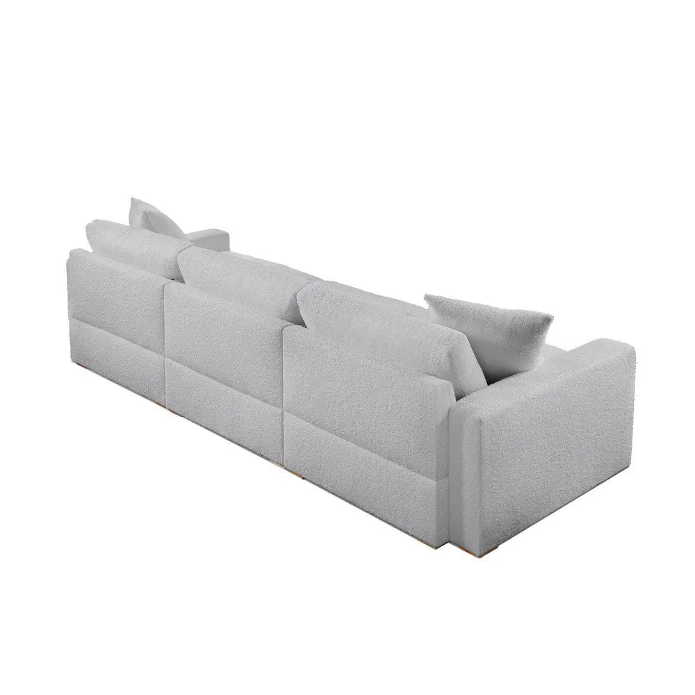 Dexy 84 Inch 3pc Modular Sectional Sofa, 2 Pillows, Light Gray Teddy Fabric By Casagear Home