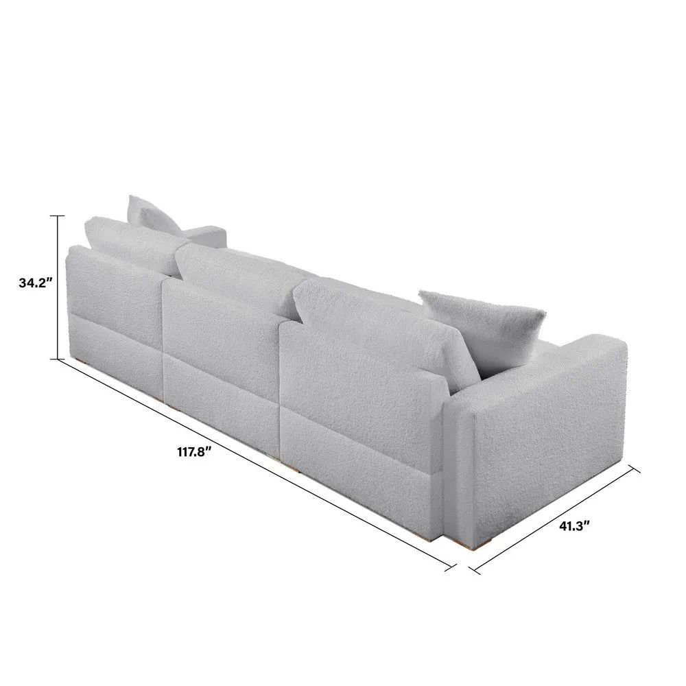 Dexy 84 Inch 3pc Modular Sectional Sofa, 2 Pillows, Light Gray Teddy Fabric By Casagear Home