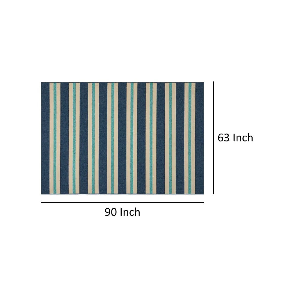 Dian Area Rug, 5 x 8, Power Loom, Ivory and Blue Stripes, Indoor Outdoor By Casagear Home