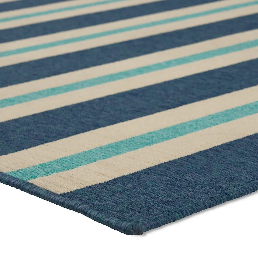 Dian Area Rug, 5 x 8, Power Loom, Ivory and Blue Stripes, Indoor Outdoor By Casagear Home