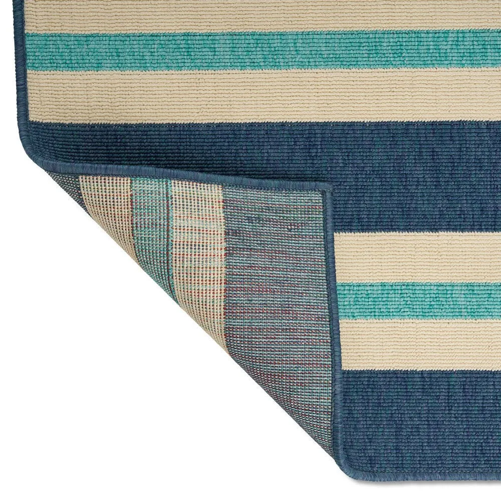 Dian Area Rug, 5 x 8, Power Loom, Ivory and Blue Stripes, Indoor Outdoor By Casagear Home