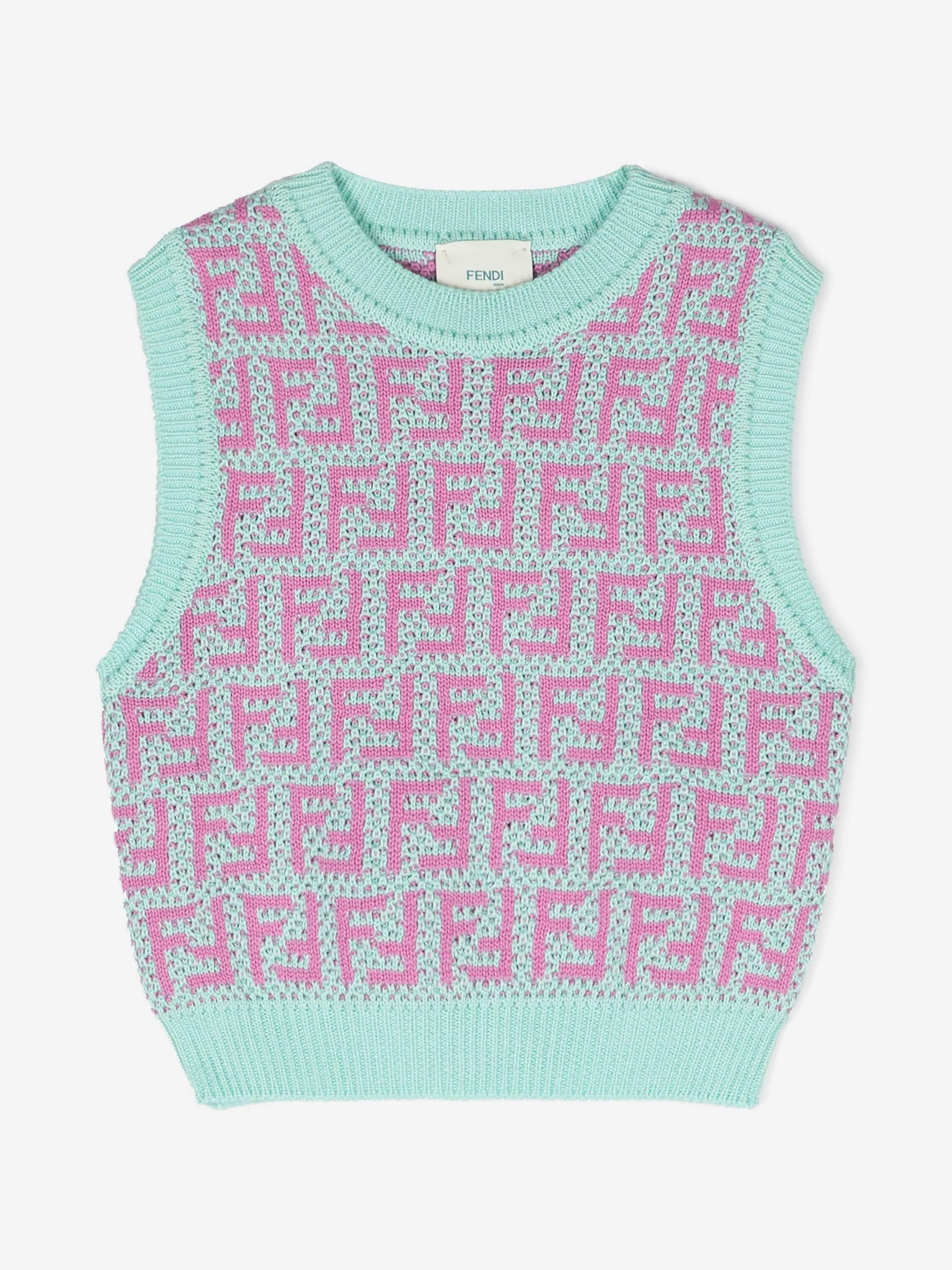 Fendi Girls Crochet Knit Sweater Vest in Multicolour