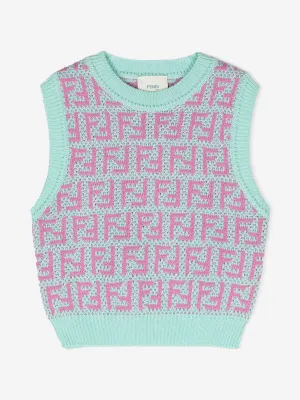 Fendi Girls Crochet Knit Sweater Vest in Multicolour