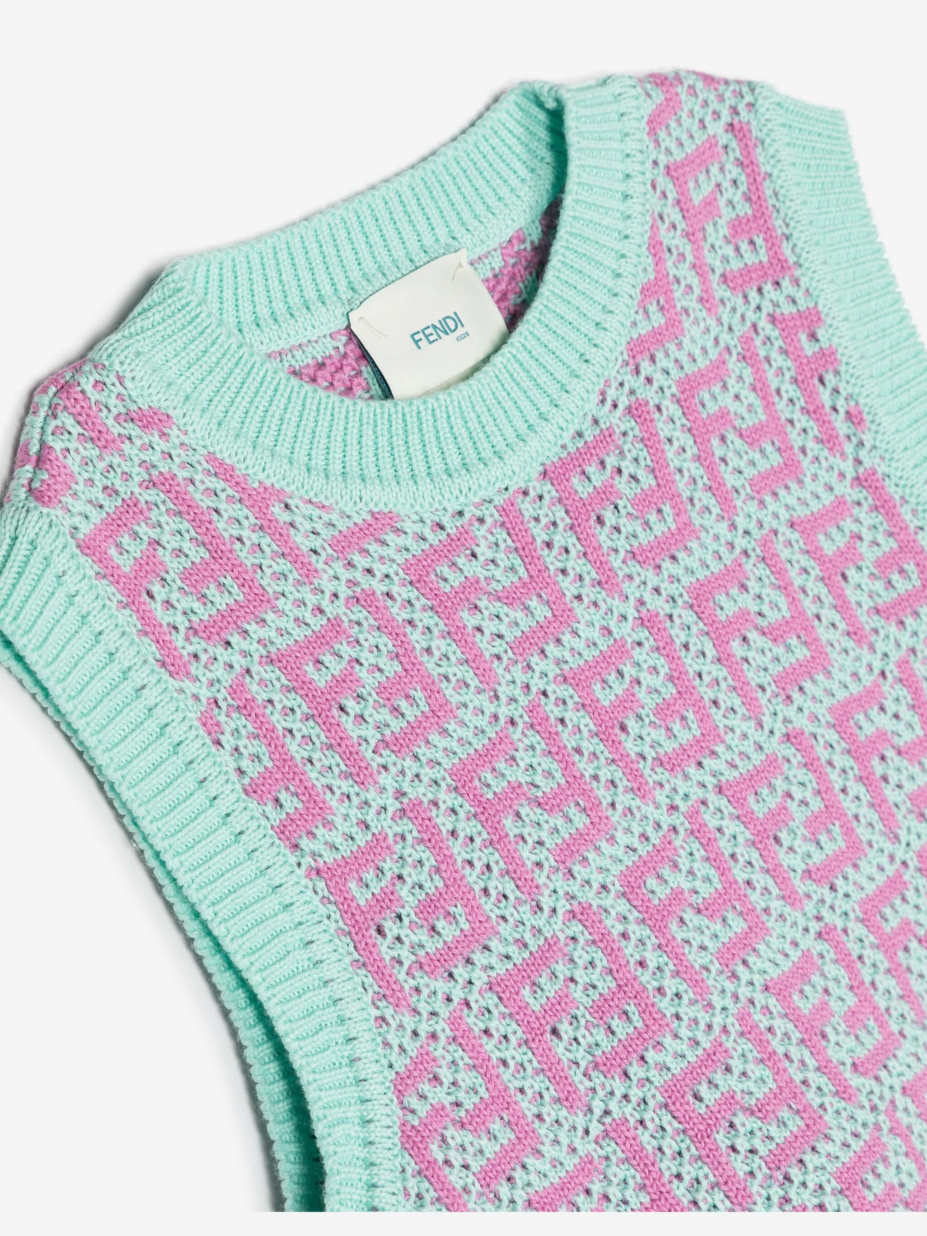 Fendi Girls Crochet Knit Sweater Vest in Multicolour