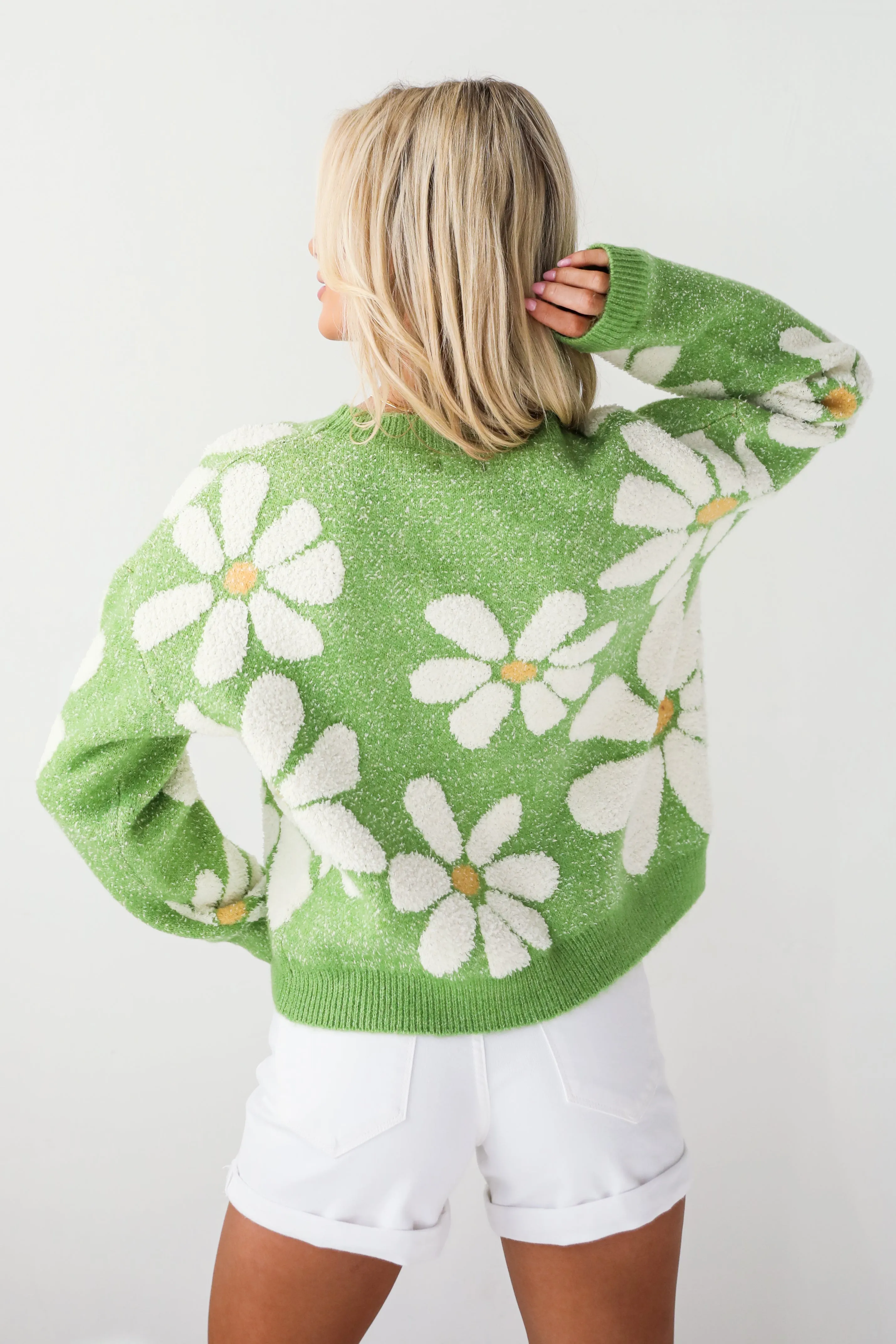 FINAL SALE - Brilliant Arrival Green Daisy Sweater