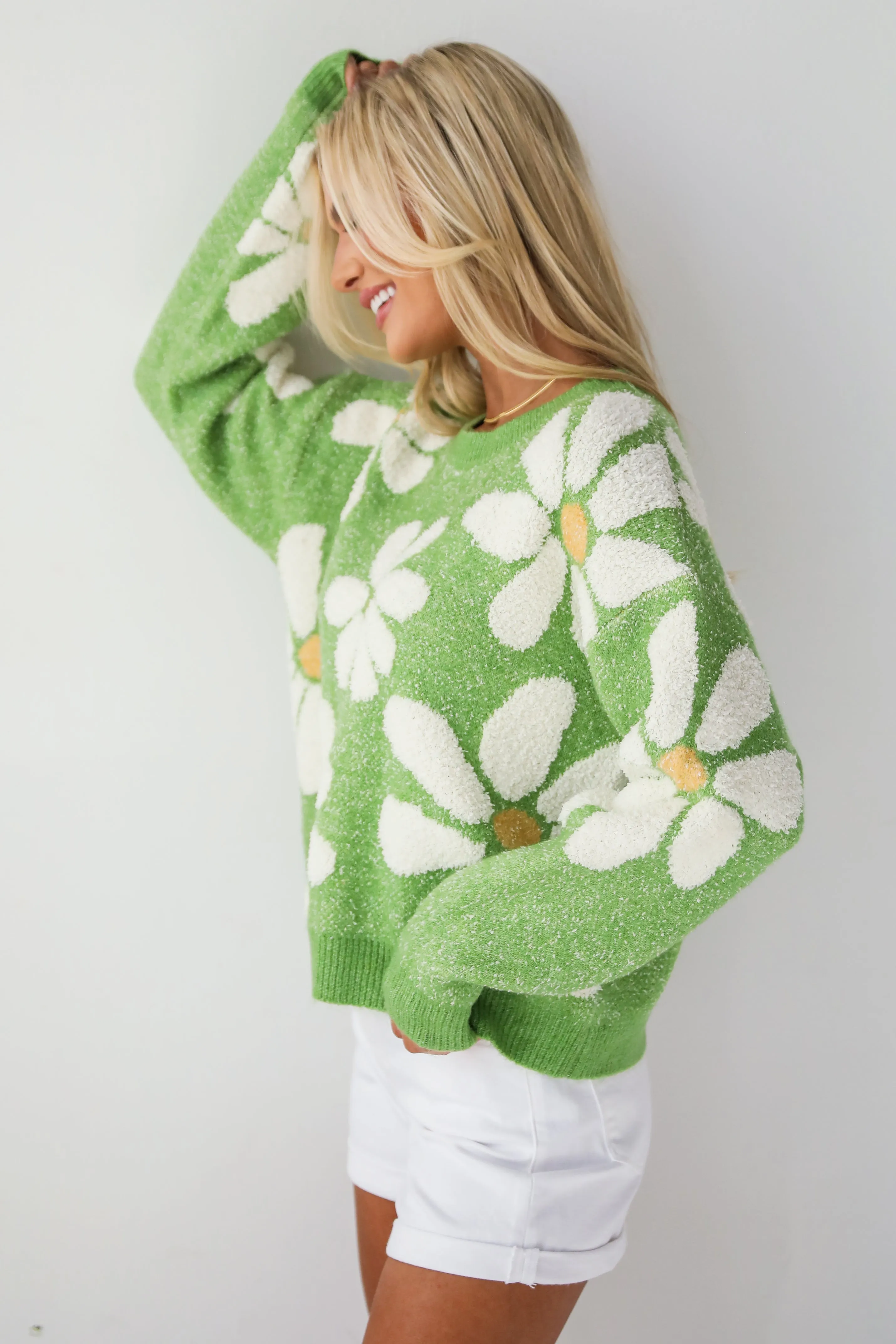 FINAL SALE - Brilliant Arrival Green Daisy Sweater