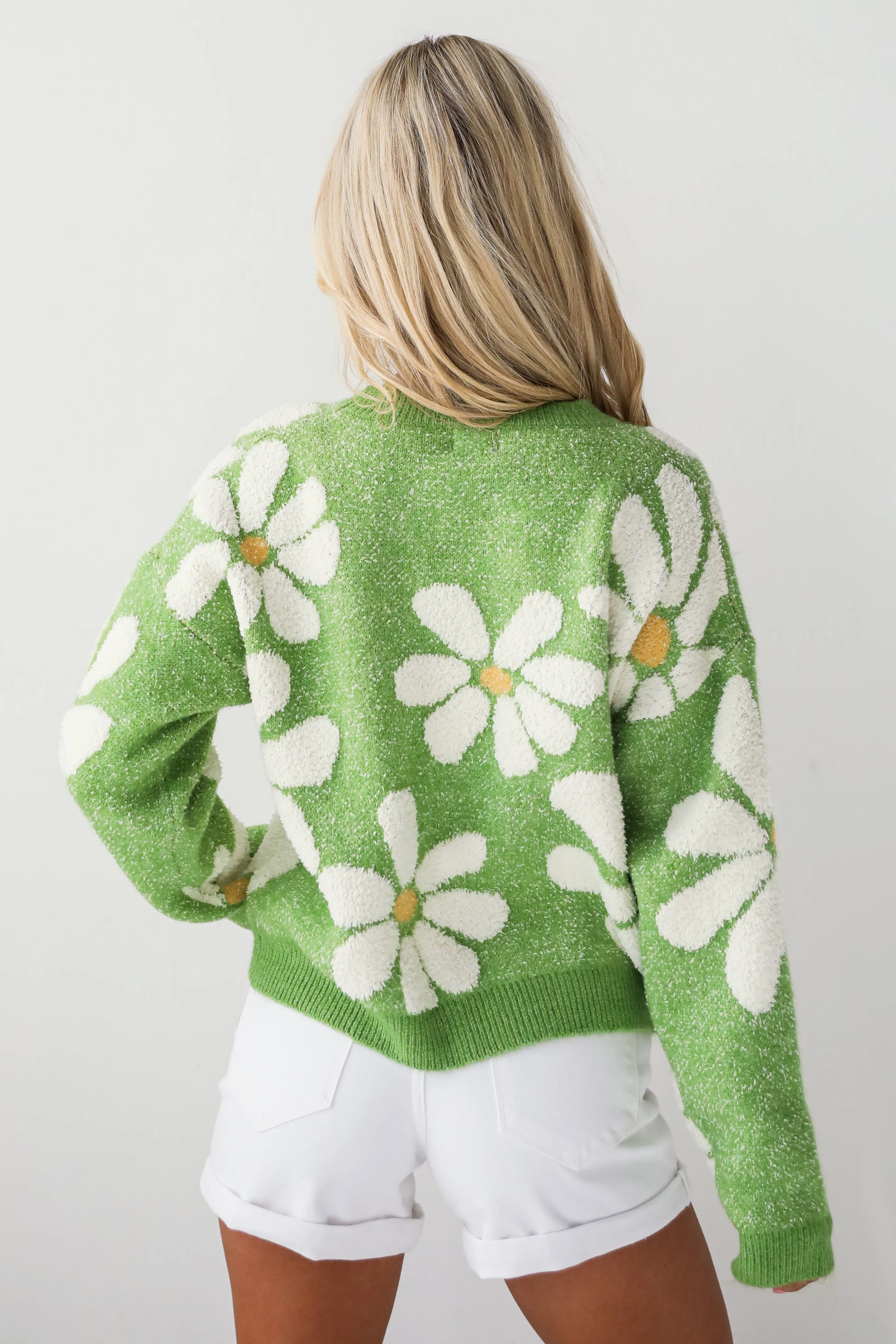 FINAL SALE - Brilliant Arrival Green Daisy Sweater