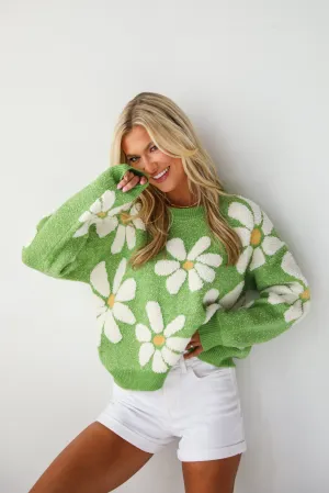 FINAL SALE - Brilliant Arrival Green Daisy Sweater