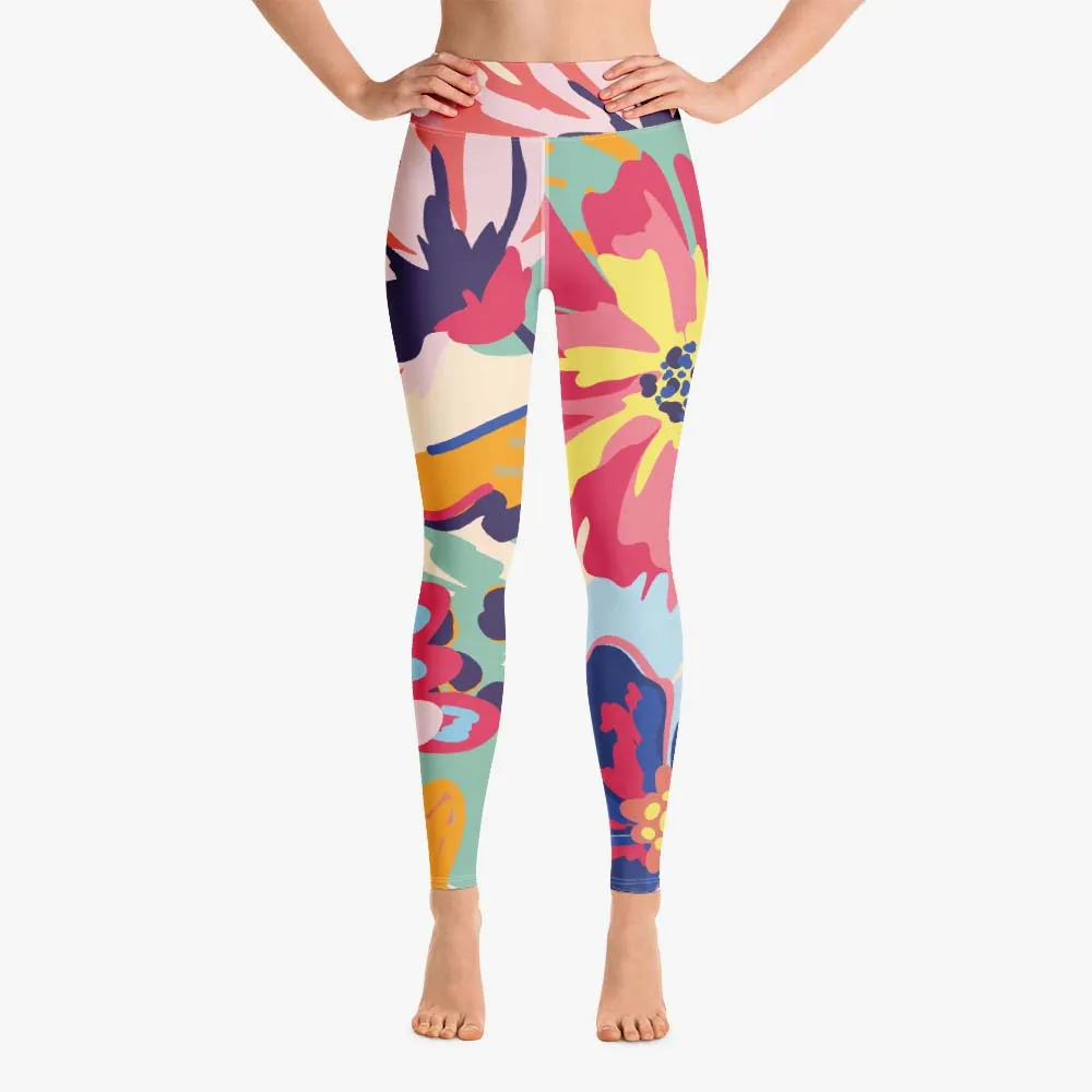 Floral Leggings "Flower Splash" Red/Yellow/Blue