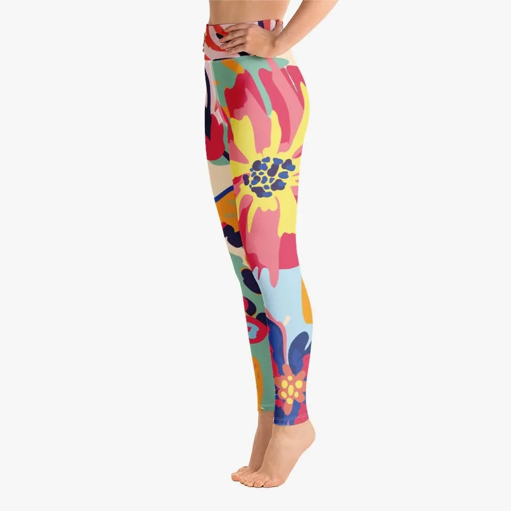 Floral Leggings "Flower Splash" Red/Yellow/Blue