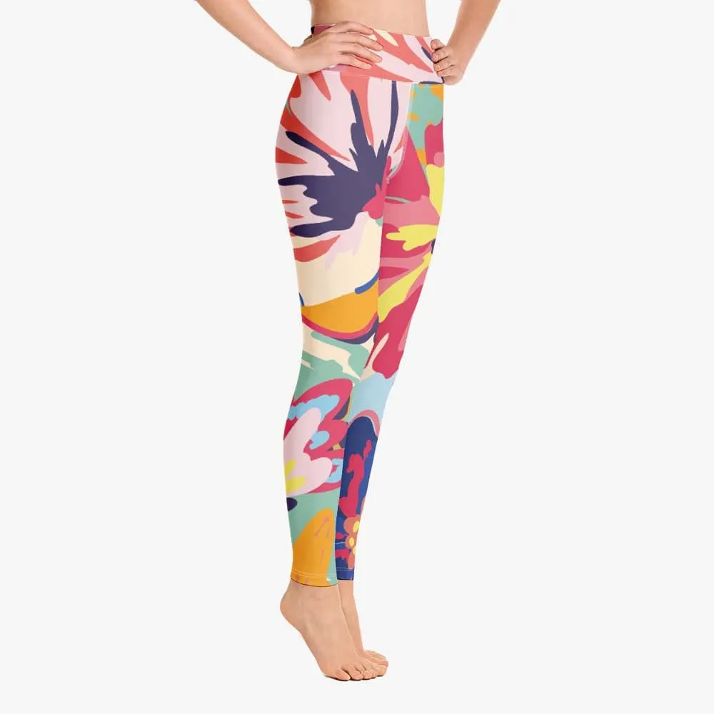 Floral Leggings "Flower Splash" Red/Yellow/Blue