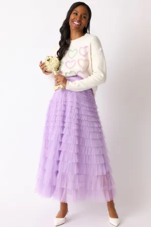 Garden Gathering Lavender Tiered Ruffle Tulle Maxi Skirt