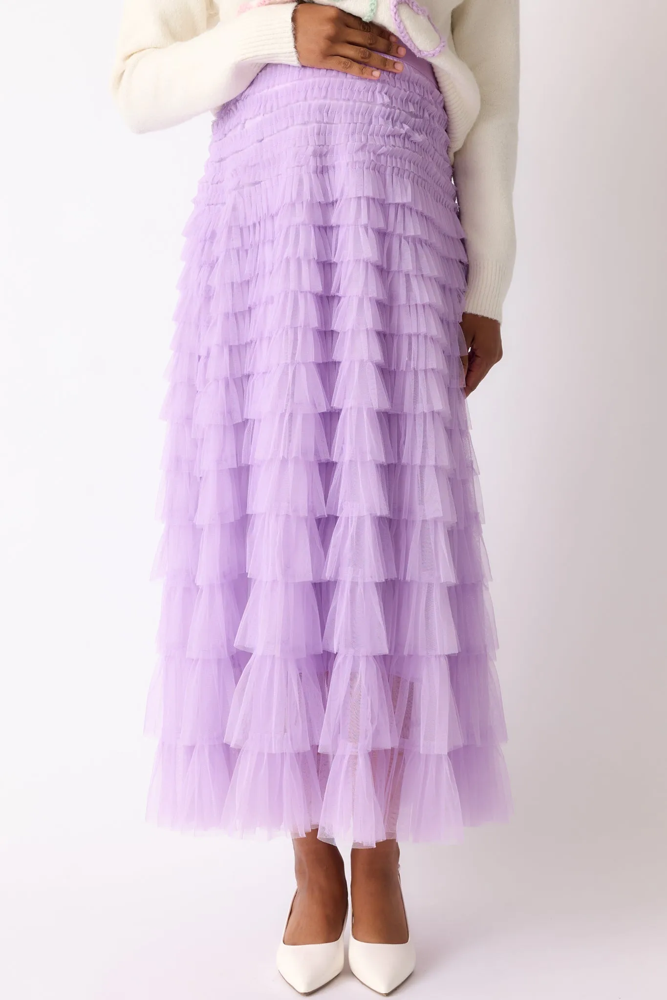 Garden Gathering Lavender Tiered Ruffle Tulle Maxi Skirt