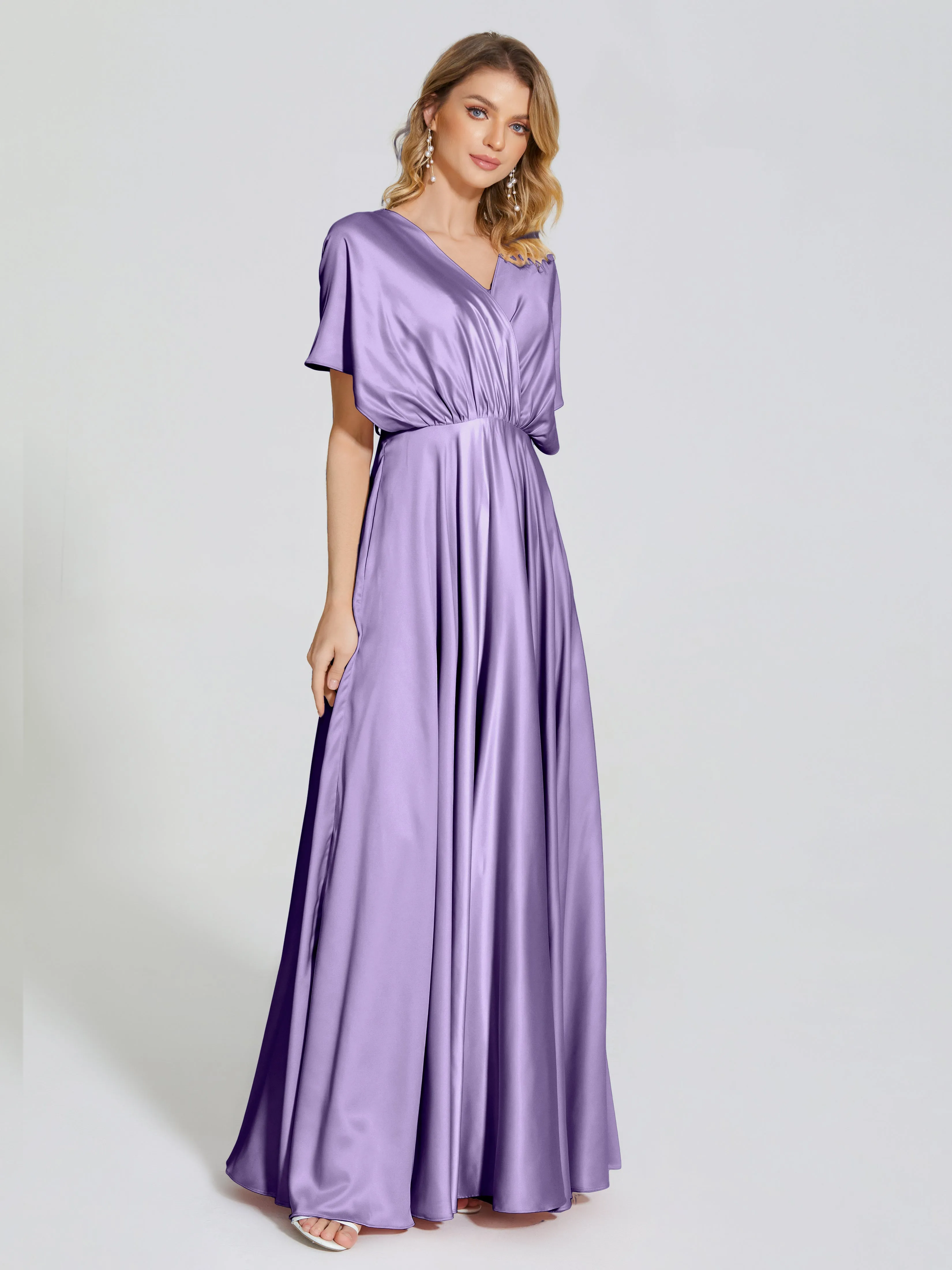 Georgia Modest Short Sleeves Soft Satin Bridesmaid Dresses