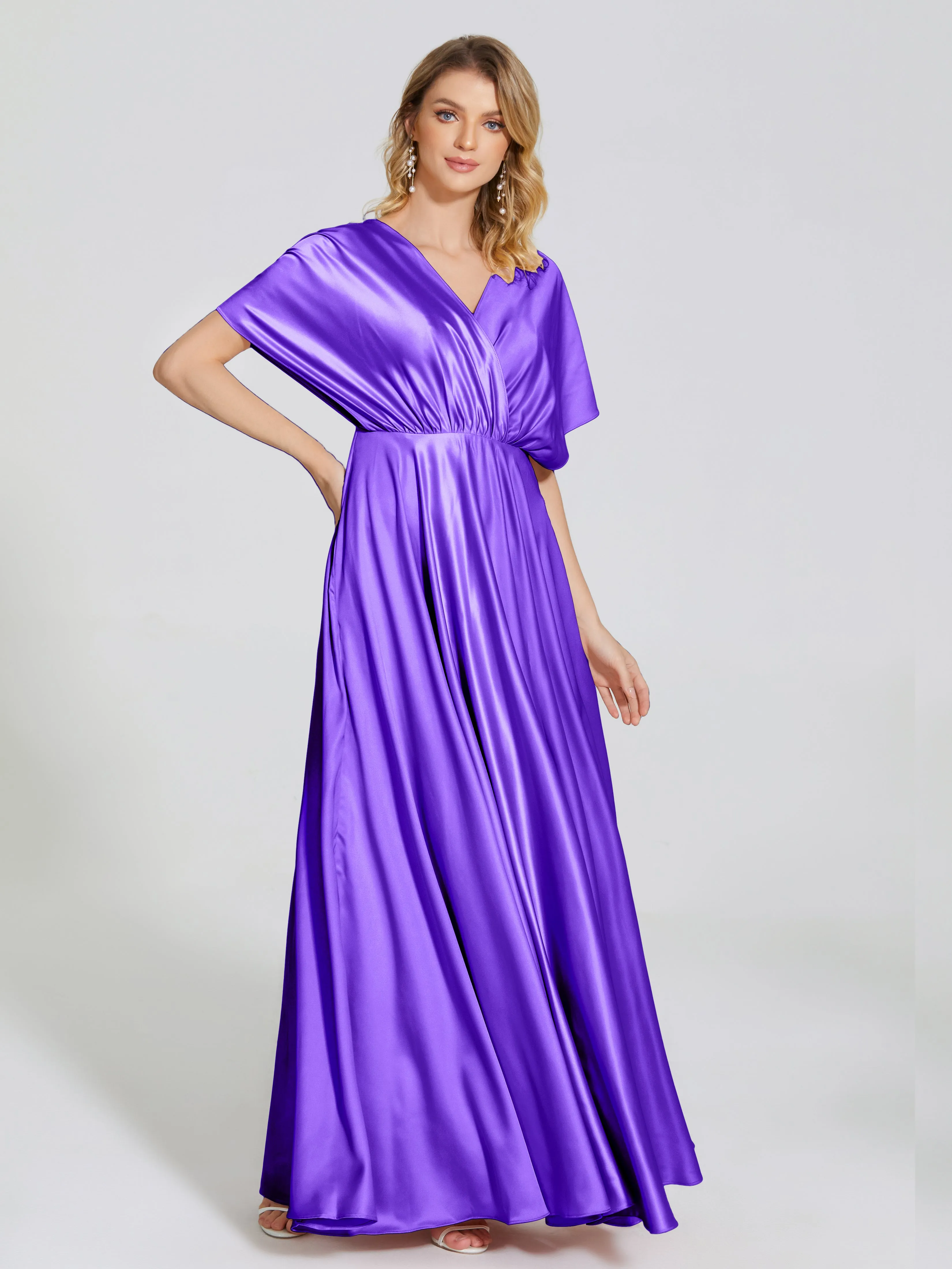 Georgia Modest Short Sleeves Soft Satin Bridesmaid Dresses