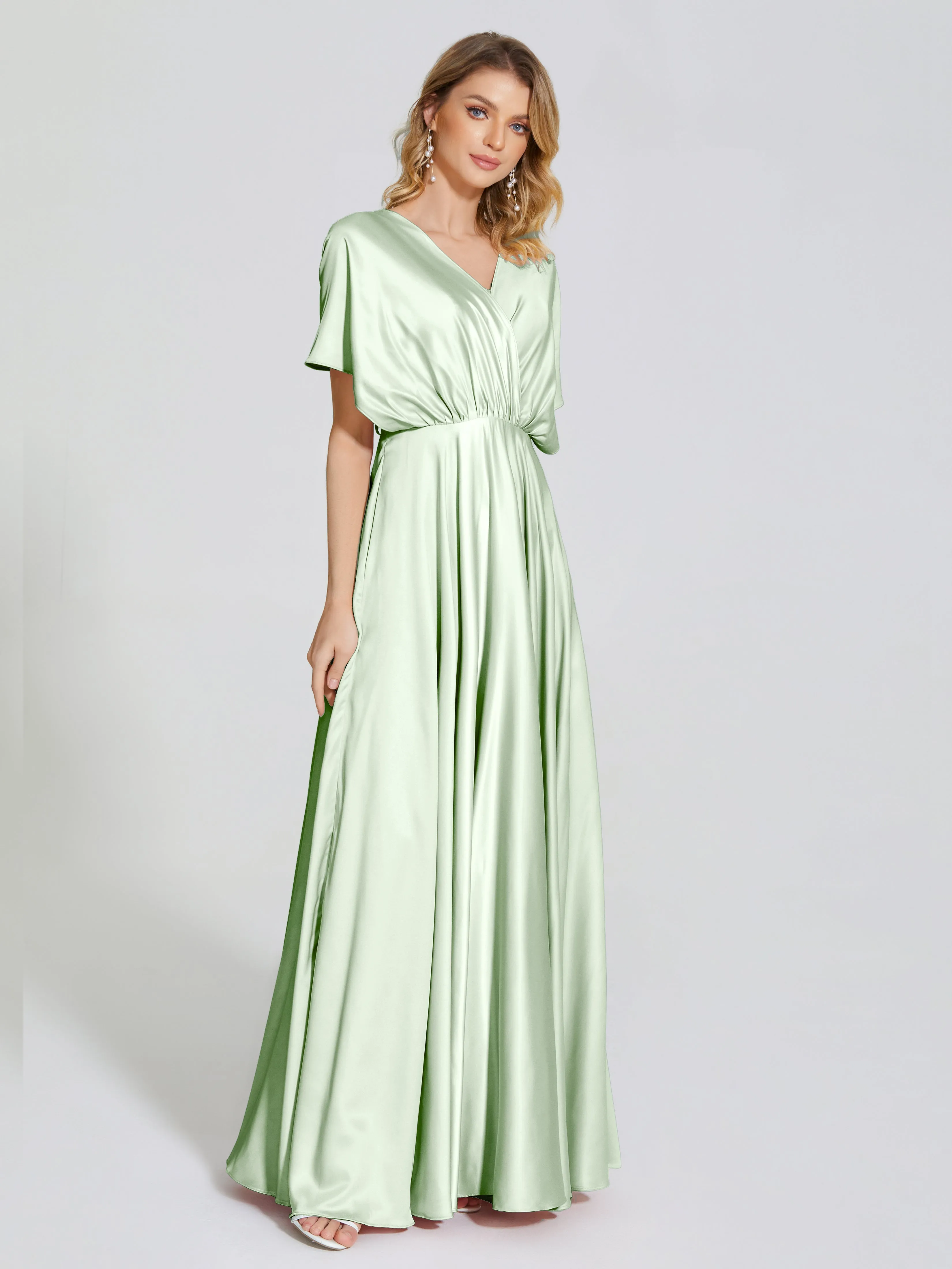 Georgia Modest Short Sleeves Soft Satin Bridesmaid Dresses