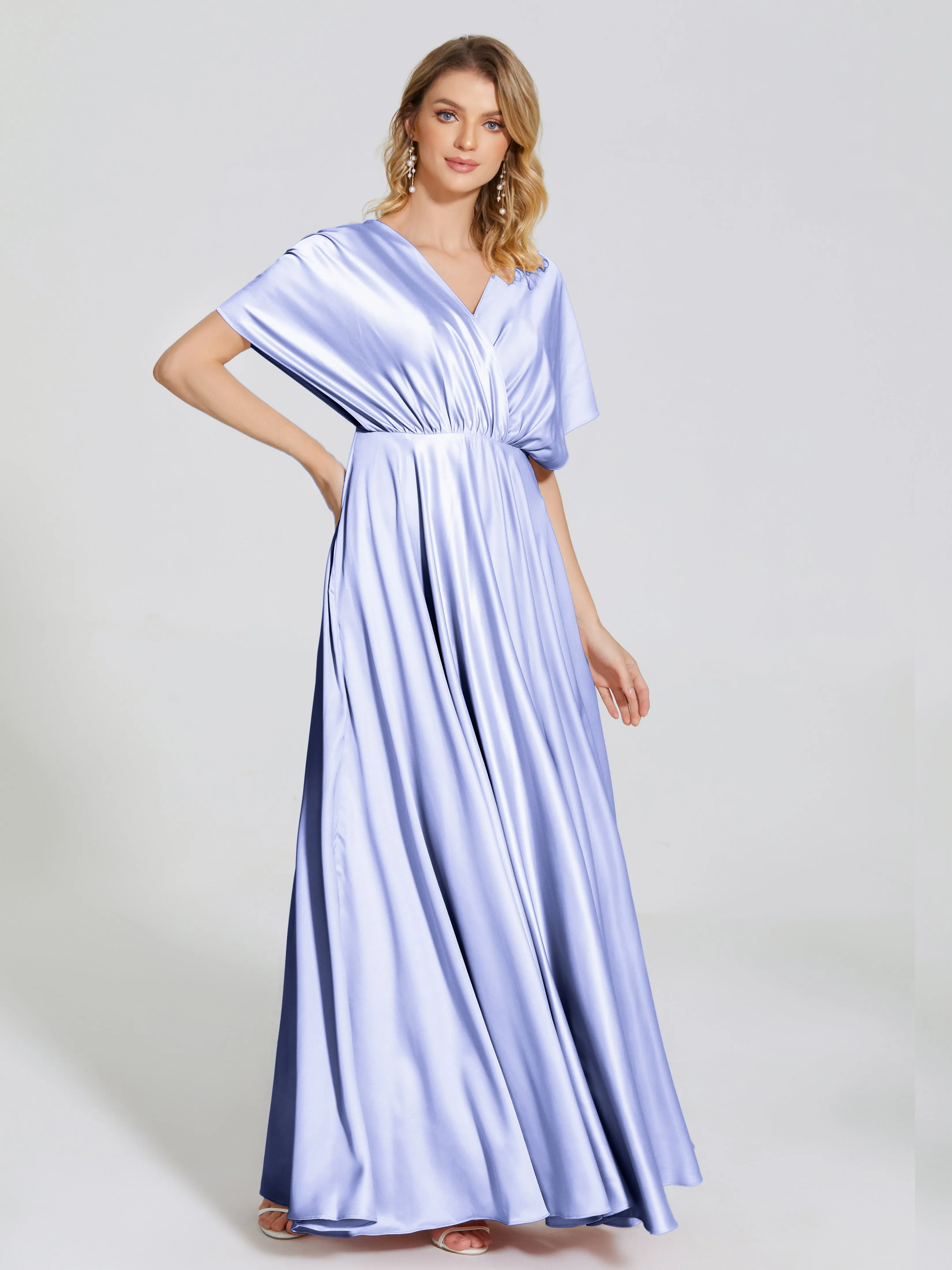 Georgia Modest Short Sleeves Soft Satin Bridesmaid Dresses