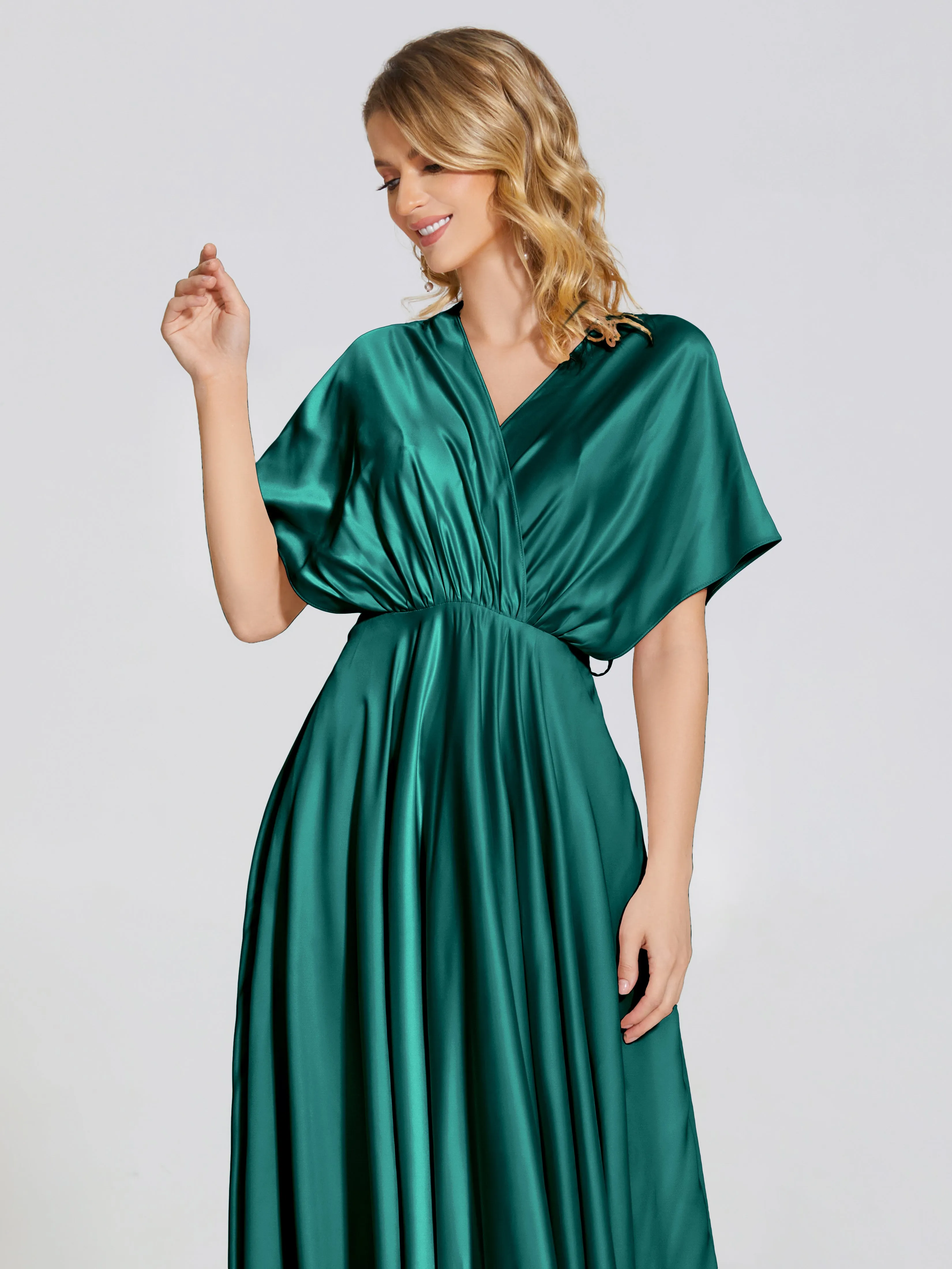 Georgia Modest Short Sleeves Soft Satin Bridesmaid Dresses