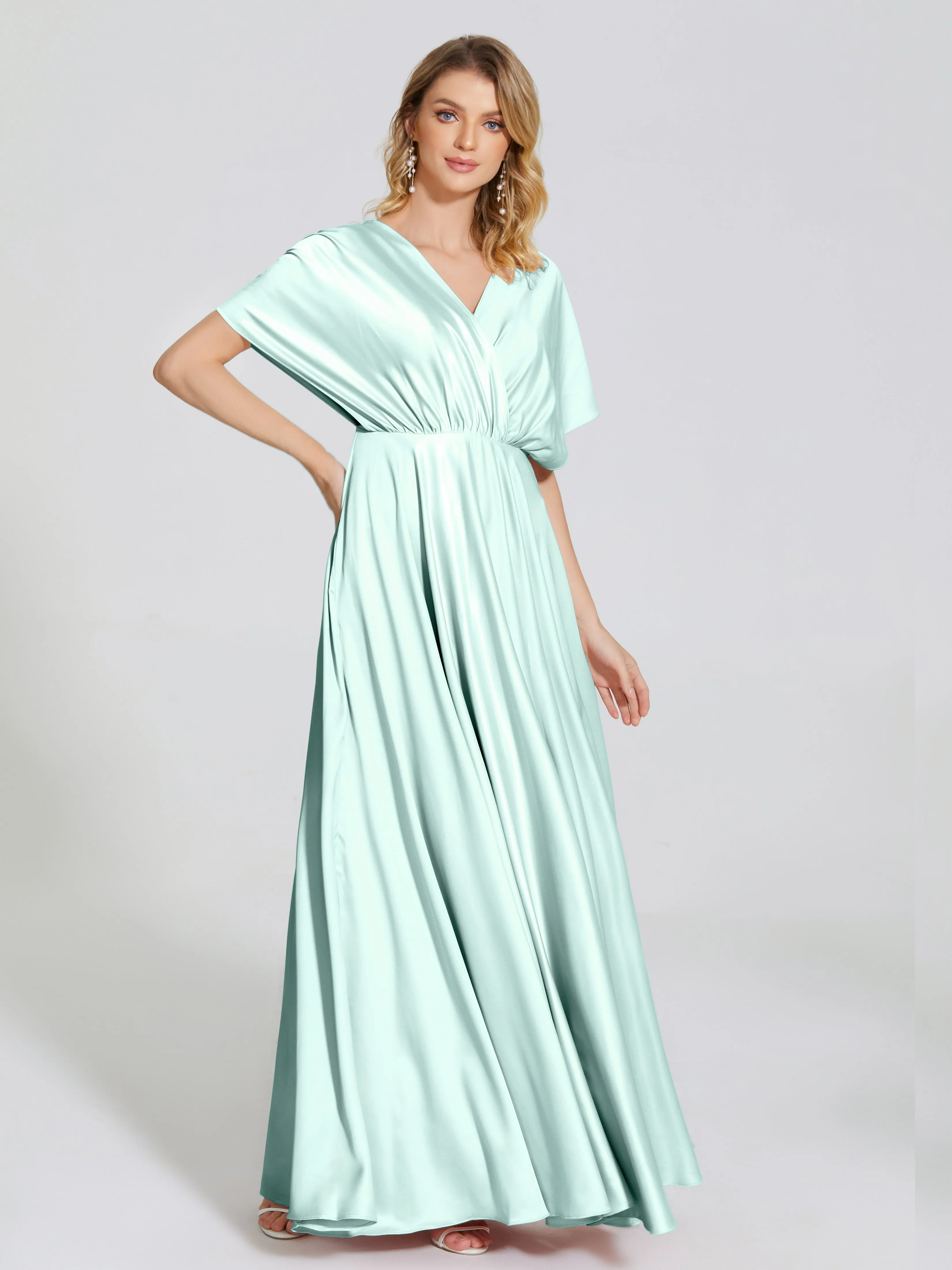 Georgia Modest Short Sleeves Soft Satin Bridesmaid Dresses