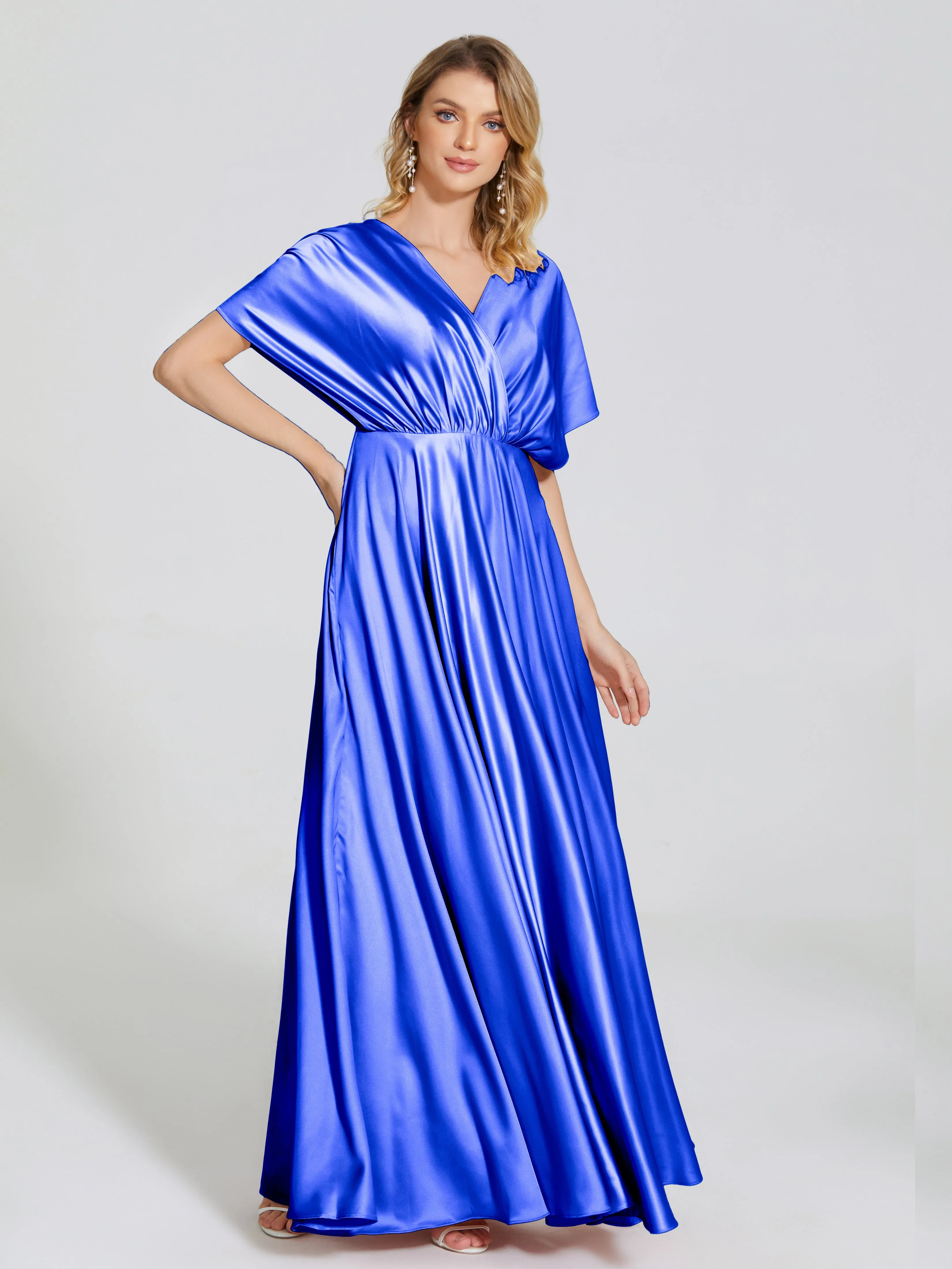 Georgia Modest Short Sleeves Soft Satin Bridesmaid Dresses