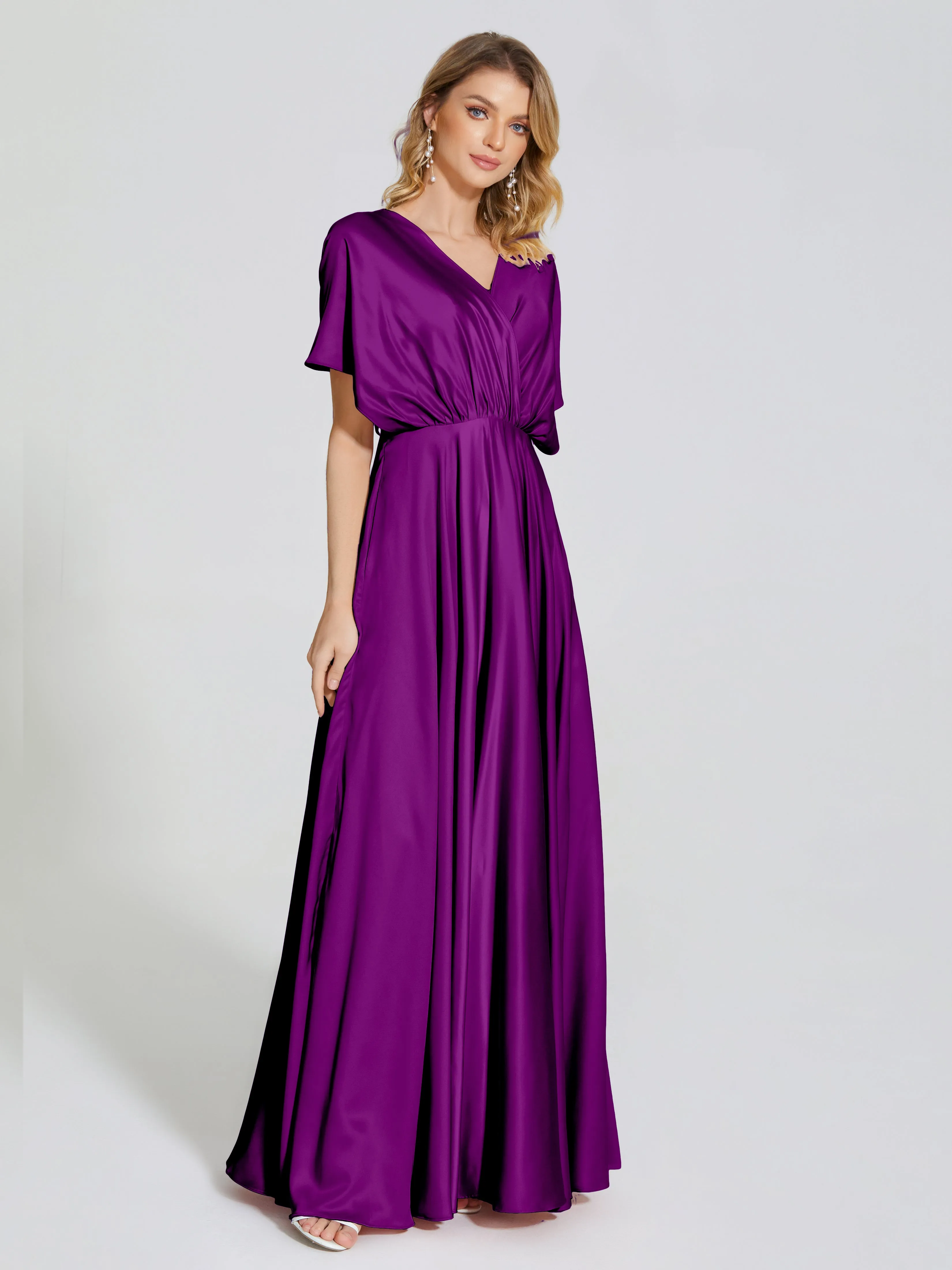 Georgia Modest Short Sleeves Soft Satin Bridesmaid Dresses