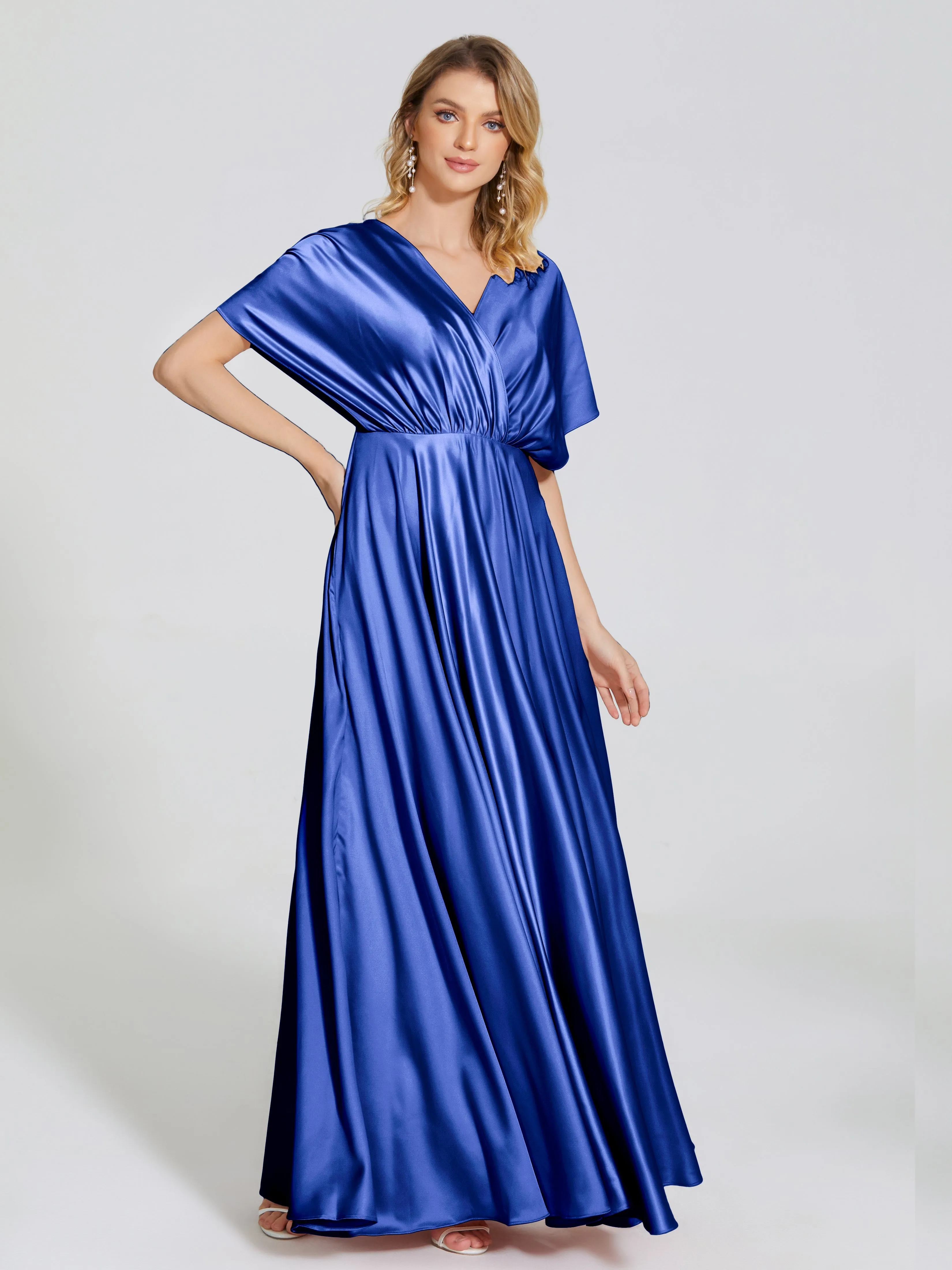 Georgia Modest Short Sleeves Soft Satin Bridesmaid Dresses