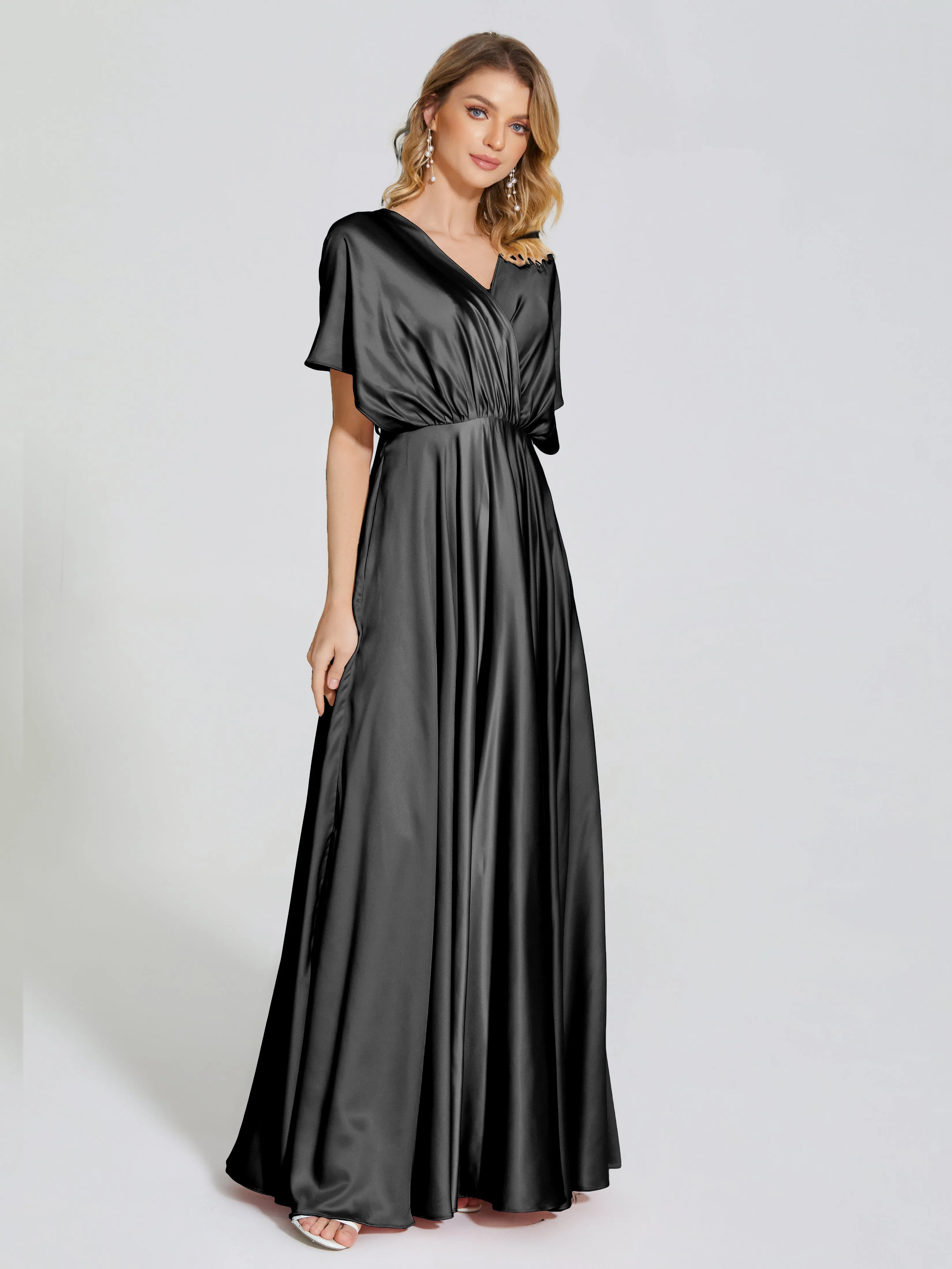 Georgia Modest Short Sleeves Soft Satin Bridesmaid Dresses