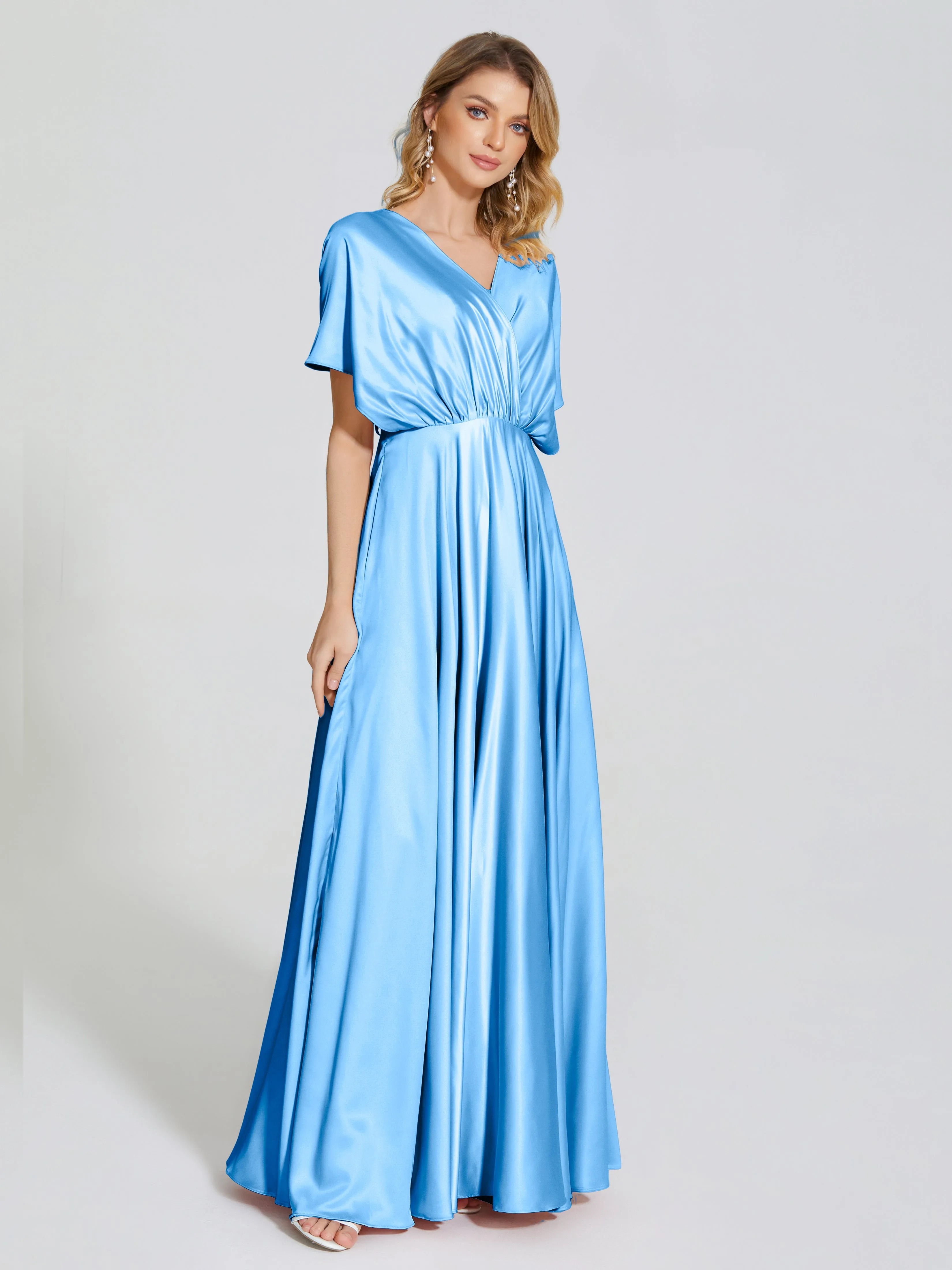 Georgia Modest Short Sleeves Soft Satin Bridesmaid Dresses