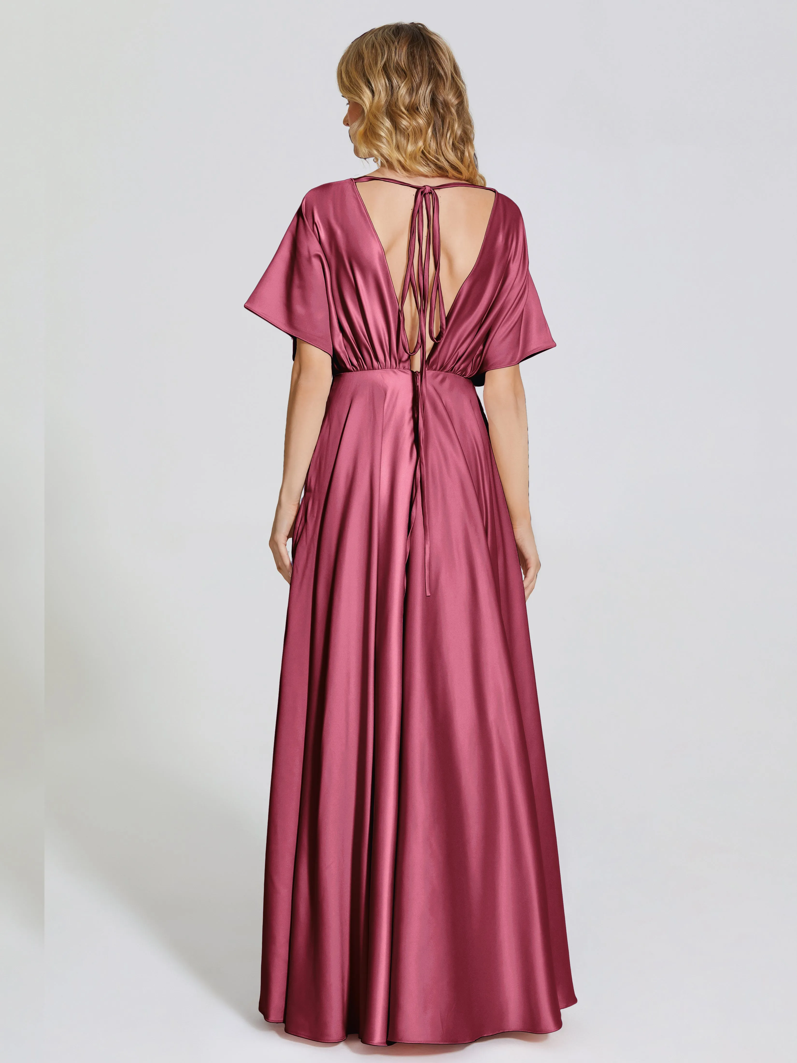 Georgia Modest Short Sleeves Soft Satin Bridesmaid Dresses