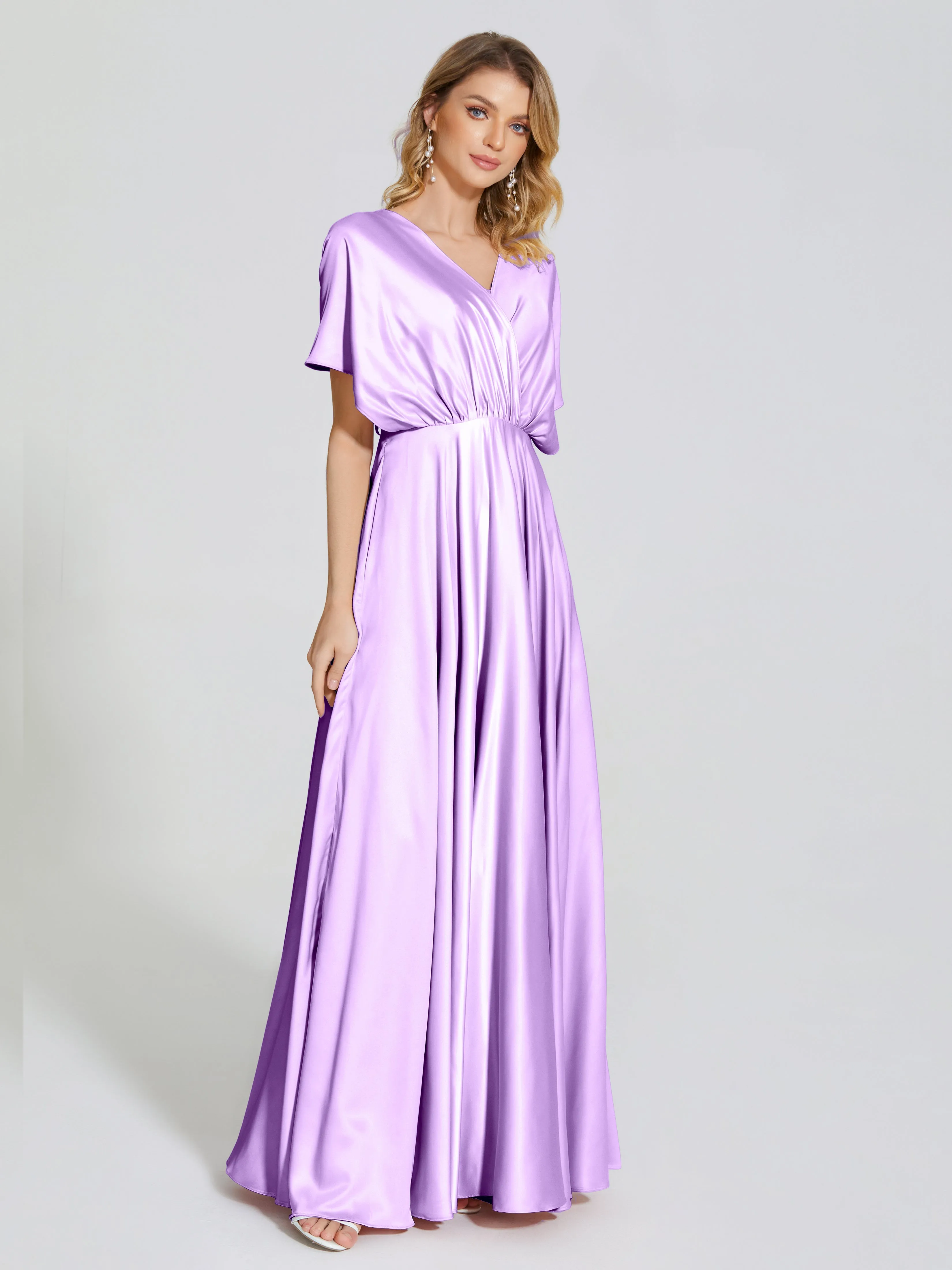 Georgia Modest Short Sleeves Soft Satin Bridesmaid Dresses