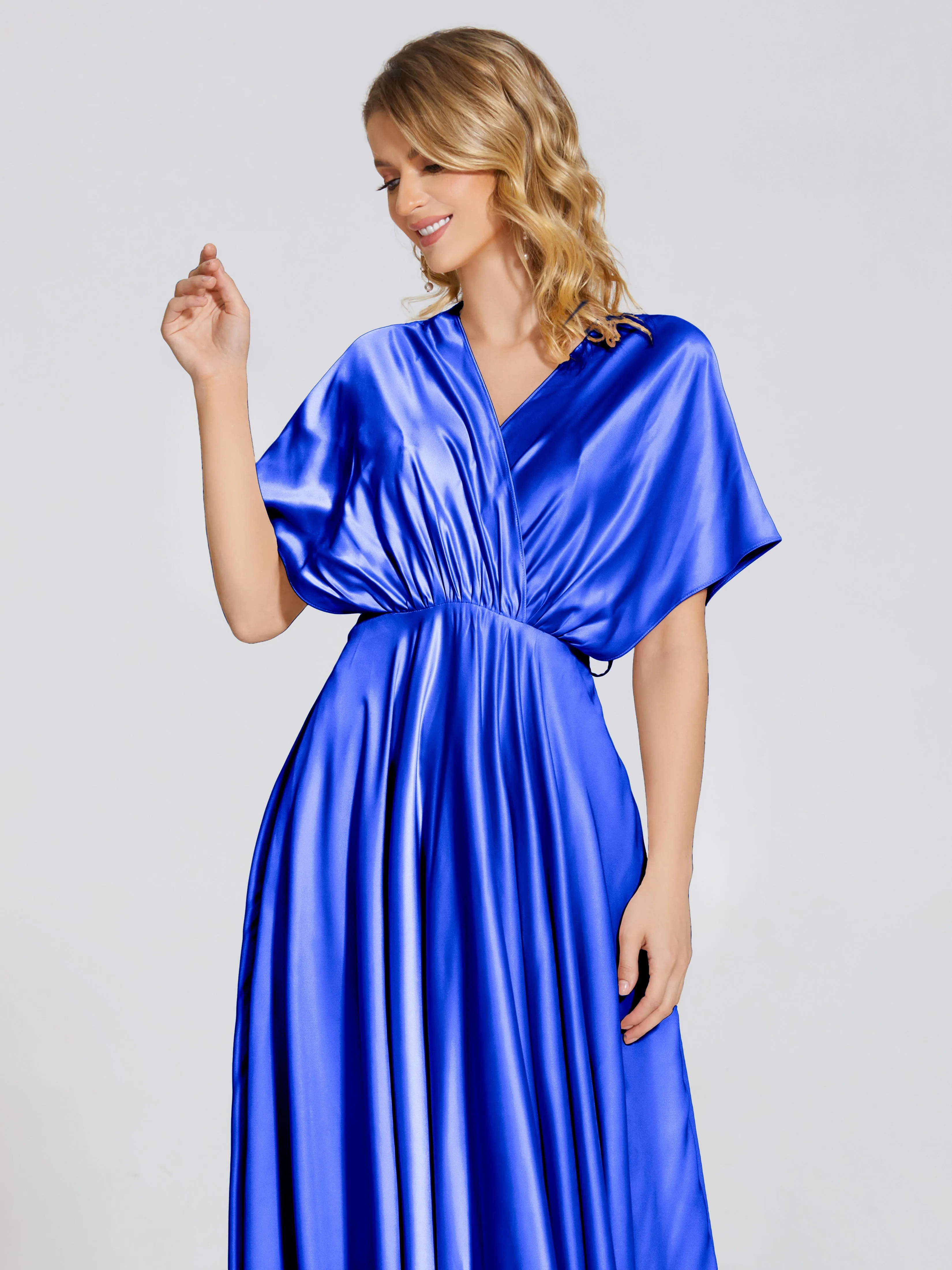 Georgia Modest Short Sleeves Soft Satin Bridesmaid Dresses